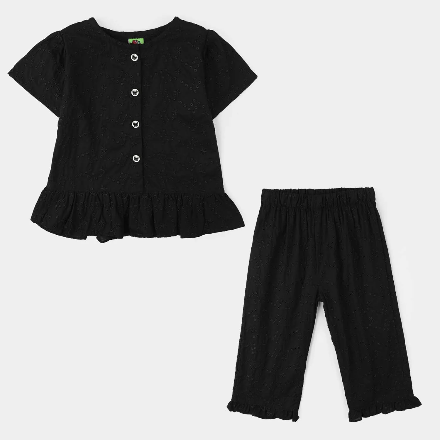 Infant Girls Cotton 2-Pc Suit (Chicken Kari) - Black