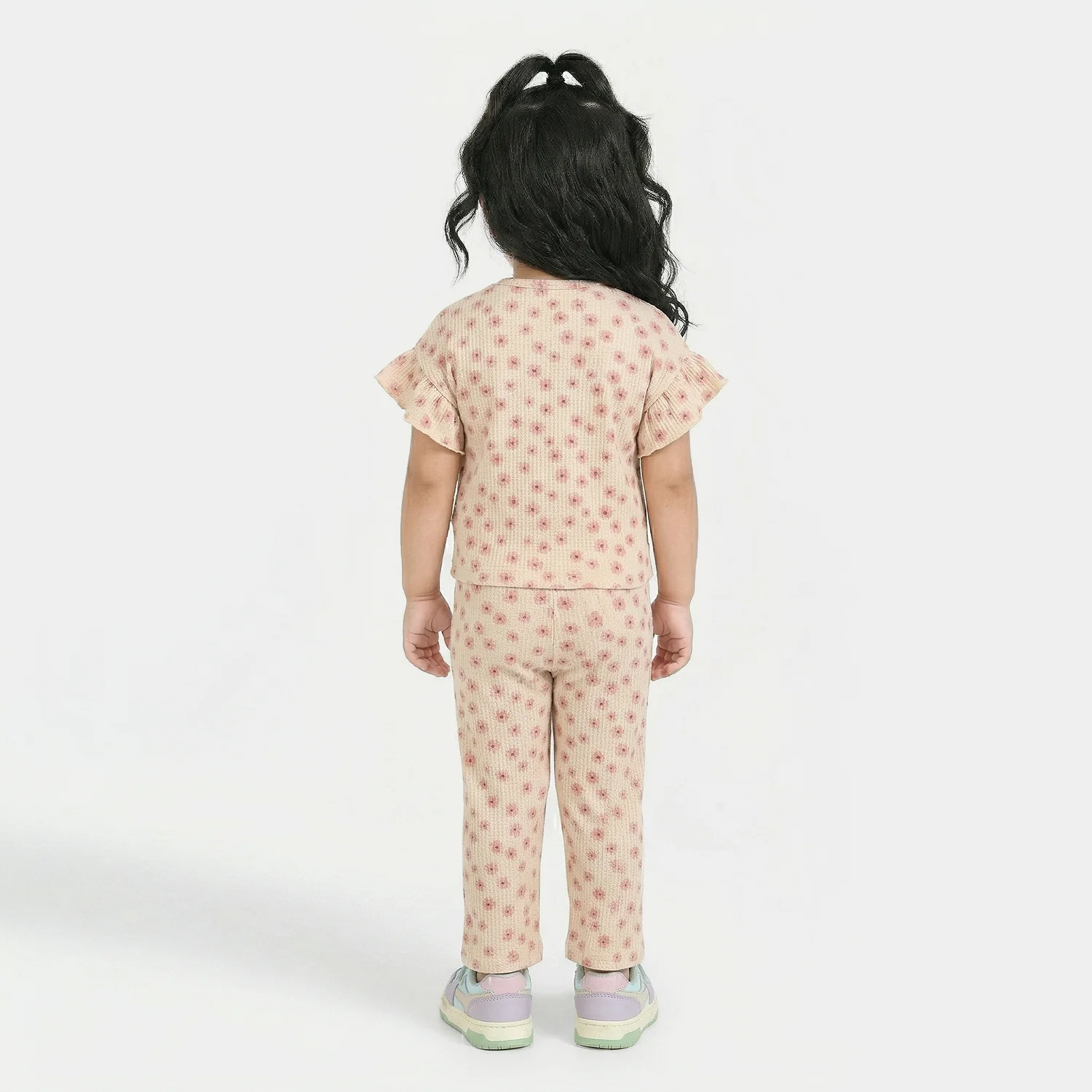Infant Girls Waffle Suit (Flora) - Peach - Image 3
