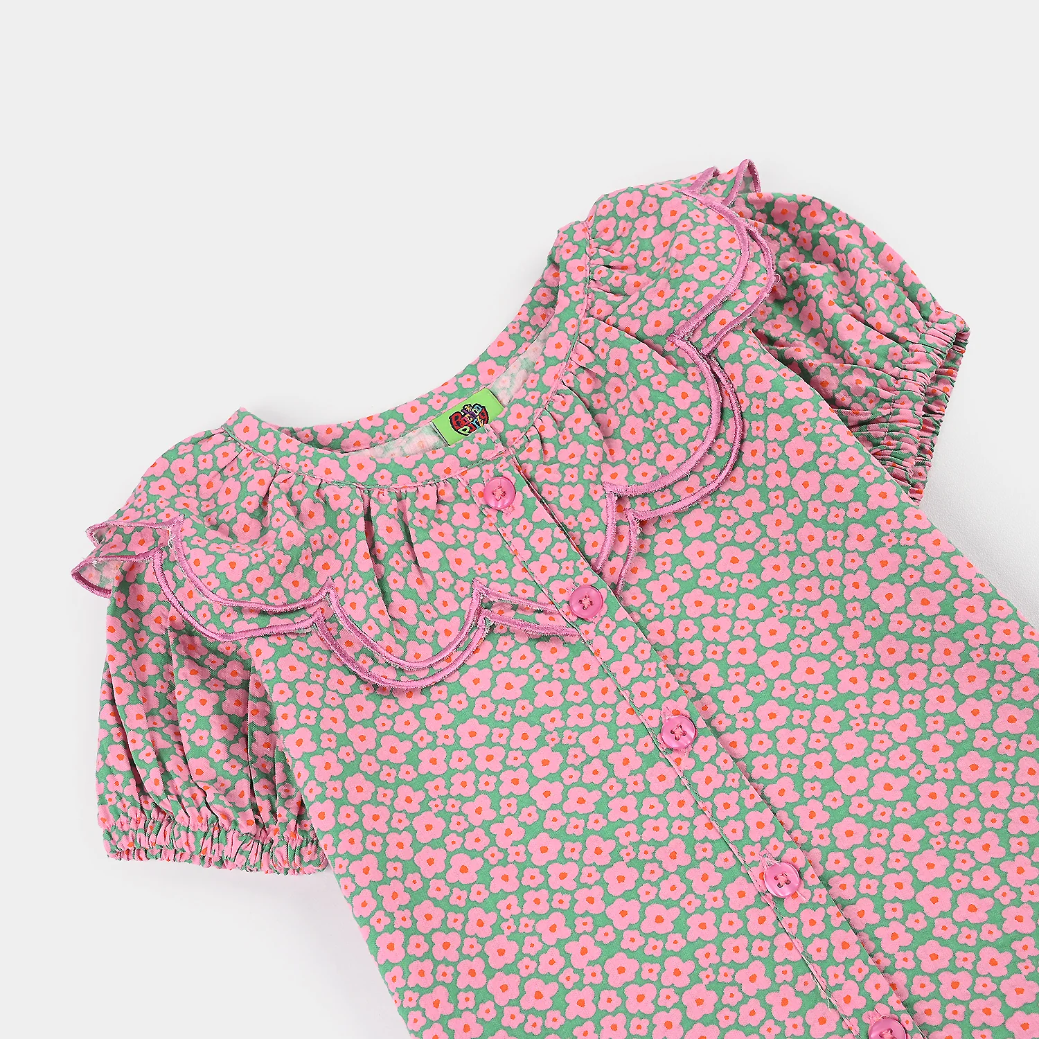 Infant Girls Cotton 2-Piece Suit (Mint Pop) - Pink - Image 3