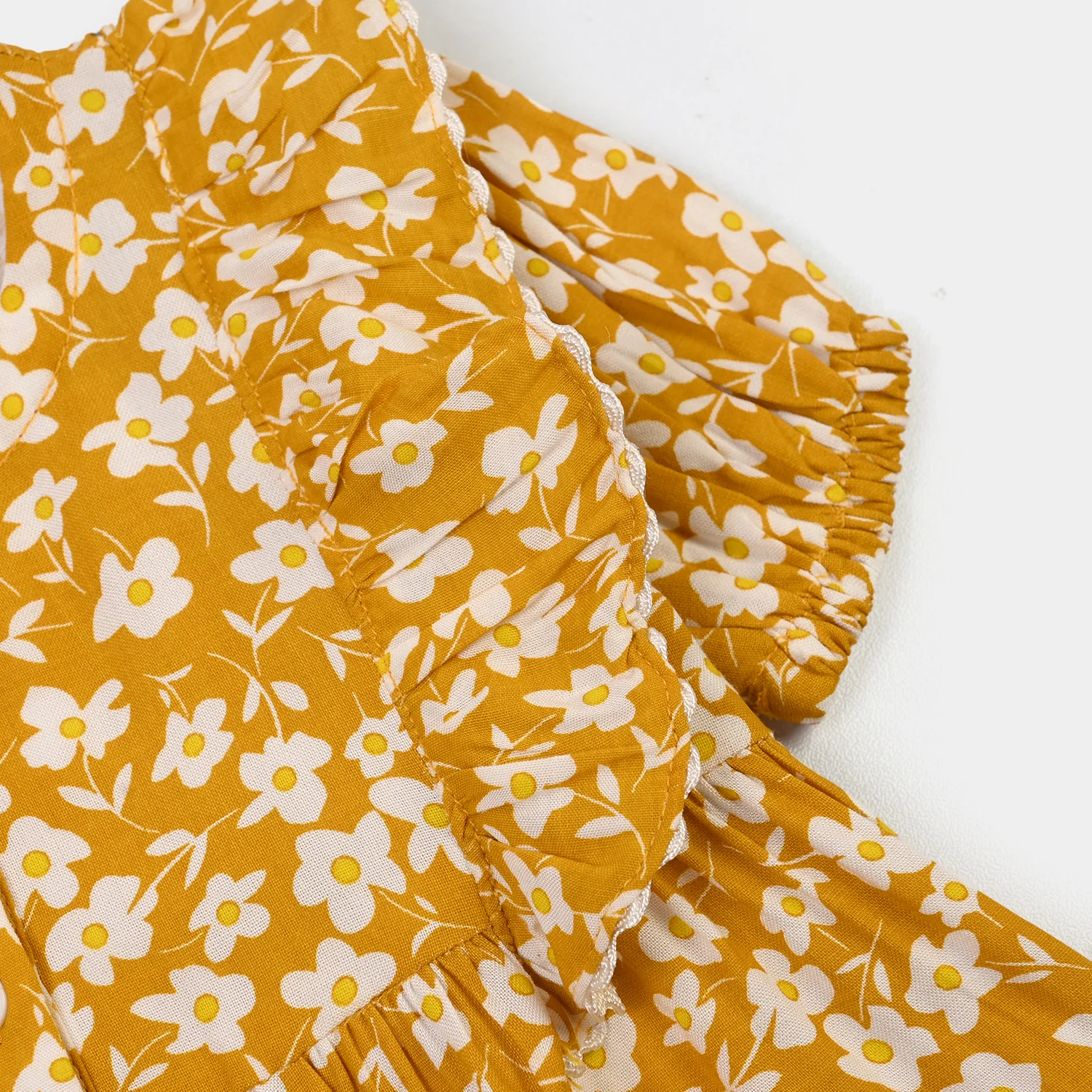 Infant Girls Cotton 2Pc Suit Daisy- Mustard - Image 3