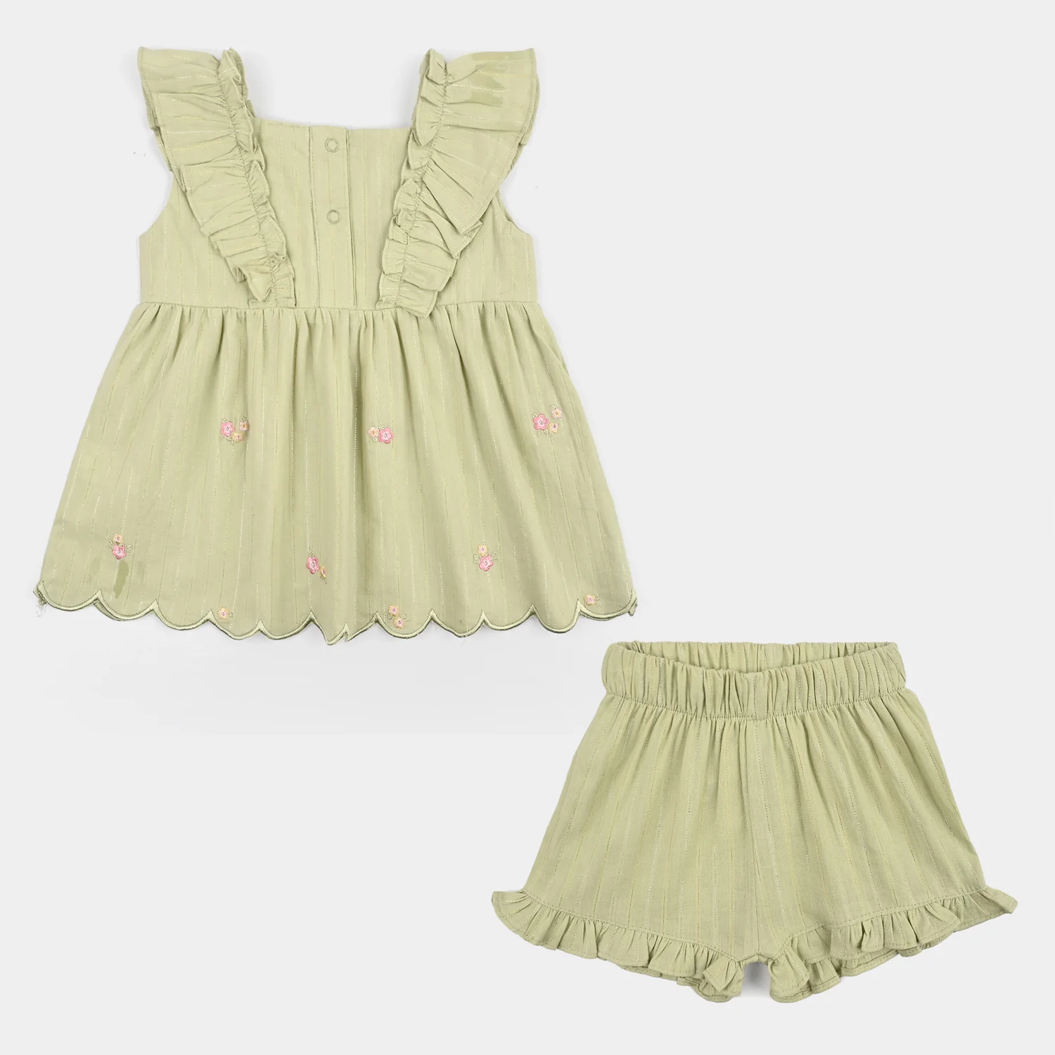 Infant Girls Cotton 2Pc Suit-Flowery-Light.Green