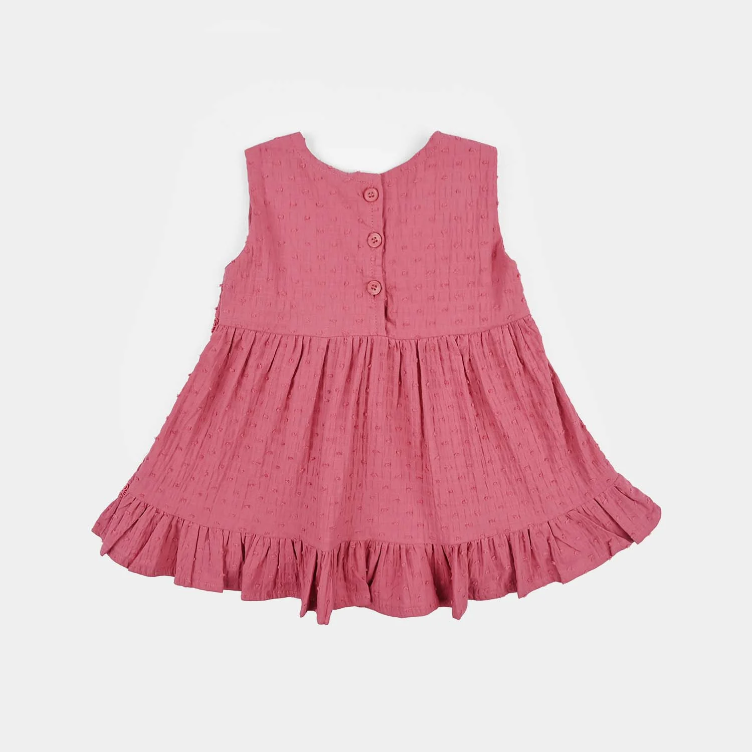 Infant Girls Cotton Brochia Casual Frock Candy-Pink - Image 4