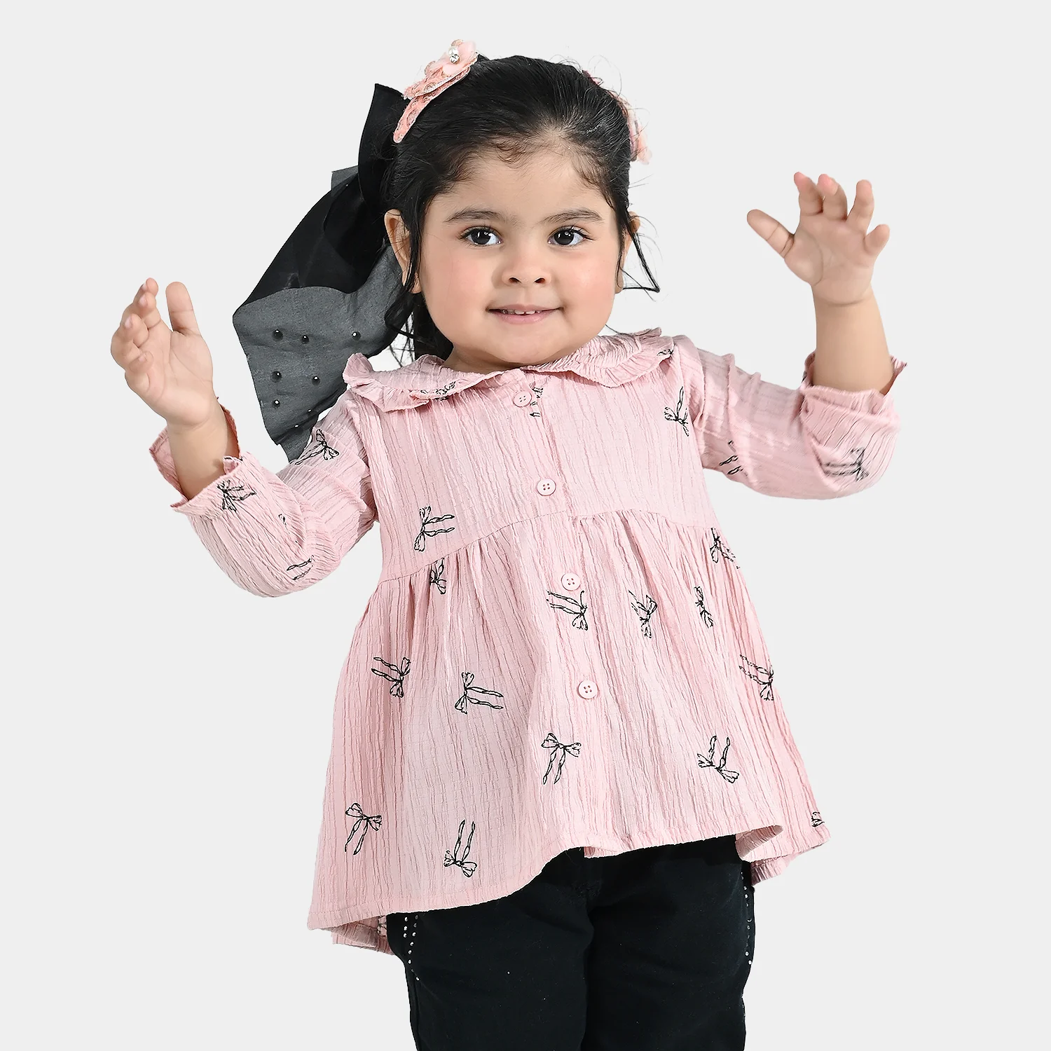 Infant Girls Cotton Casual Top (Bow) - Light Pink - Image 2