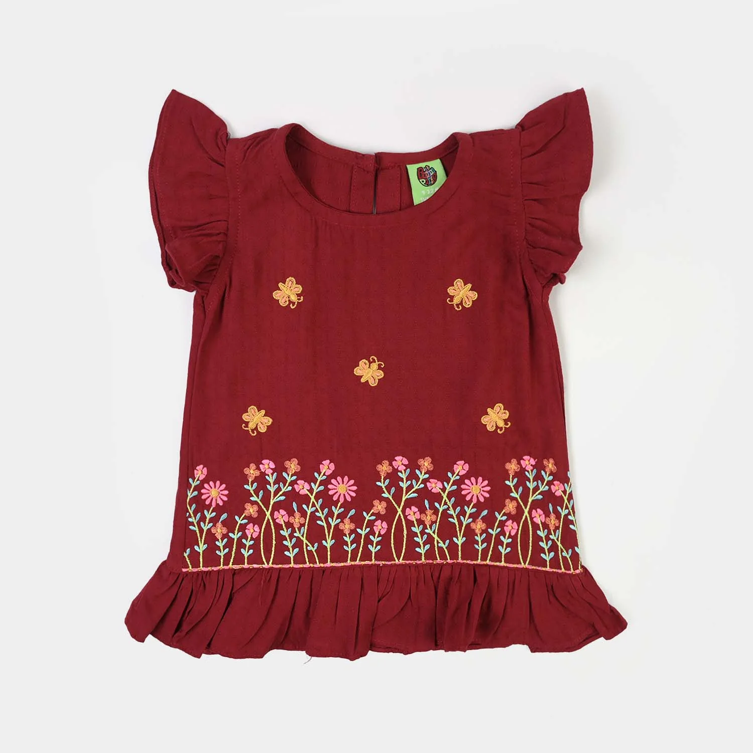 Infant Girls Cotton Emb 2Pcs Little Garden-MAROON - Image 6