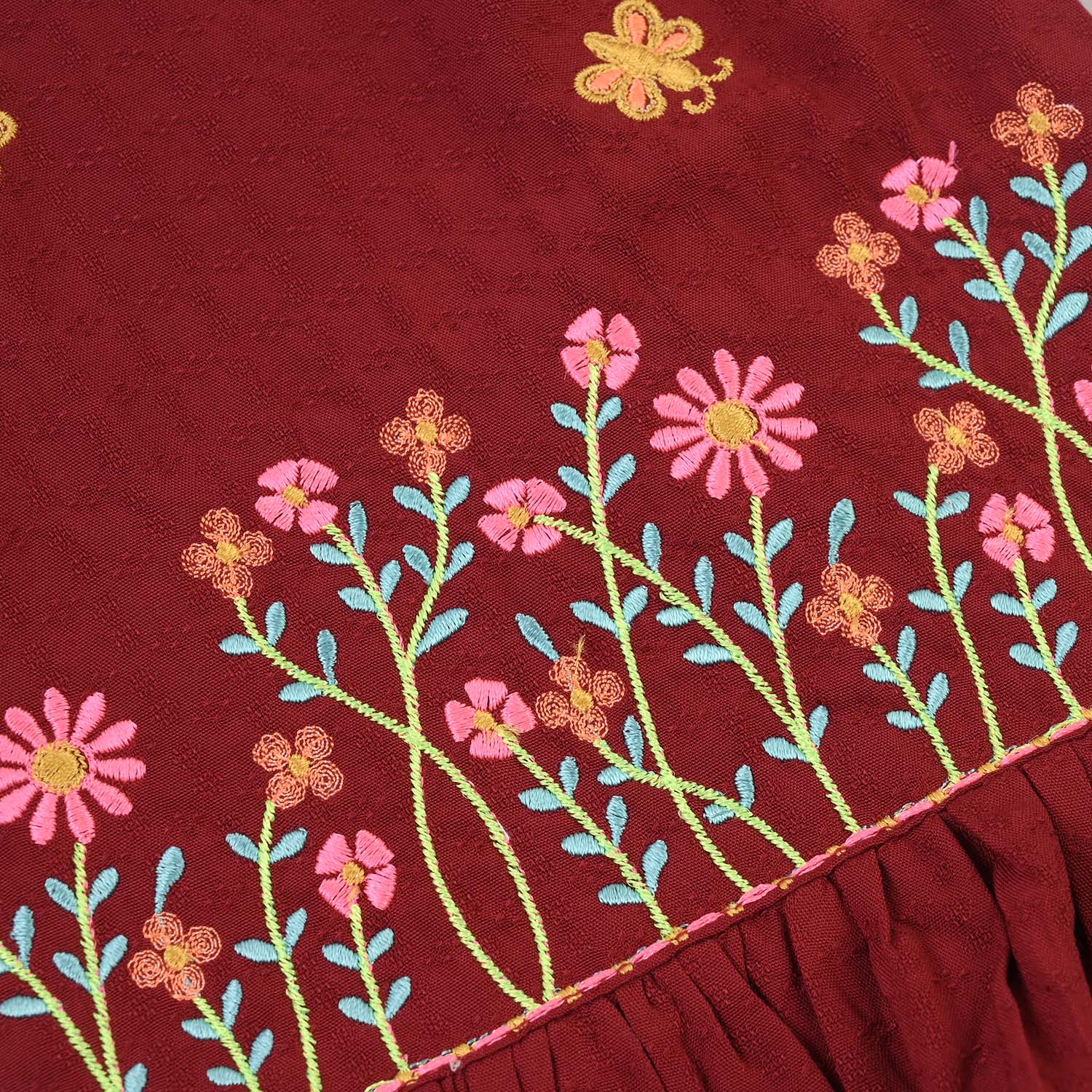 Infant Girls Cotton Emb 2Pcs Little Garden-MAROON - Image 8