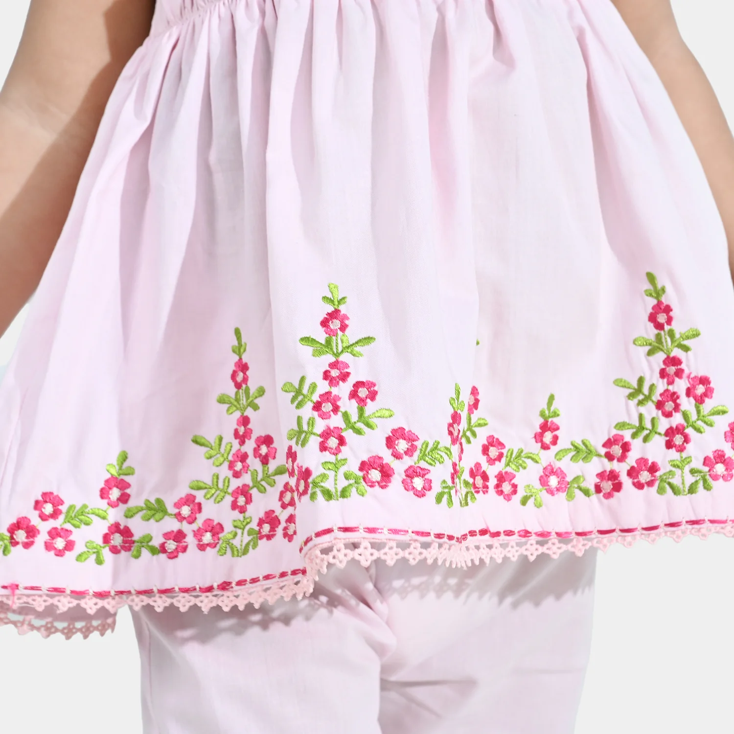 Infant Girls Cotton  Embroidered 2Pcs (Mehka Gul) - Baby Pink - Image 5