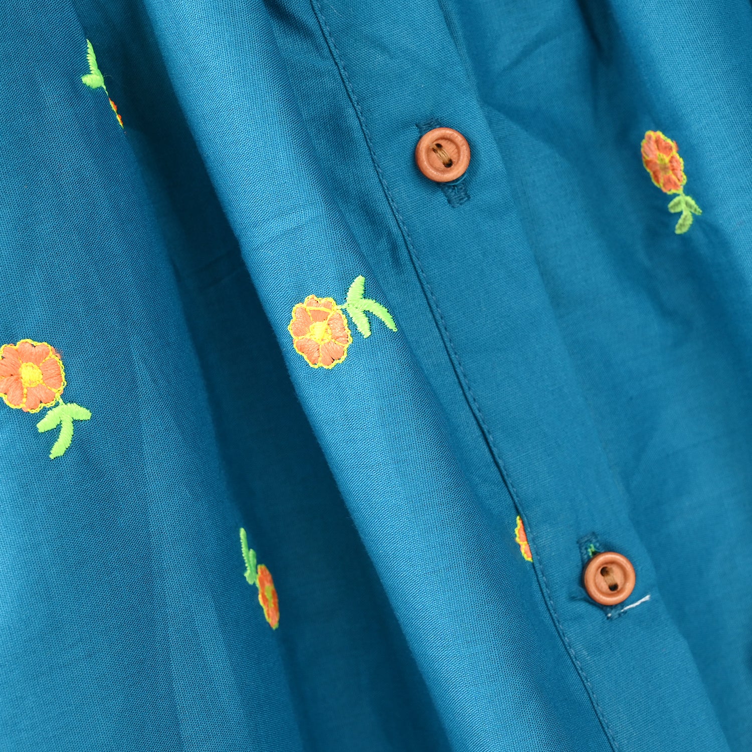 Infant Girls Cotton Embroidered 2Pcs Royal Blue - Turquoise - Image 3