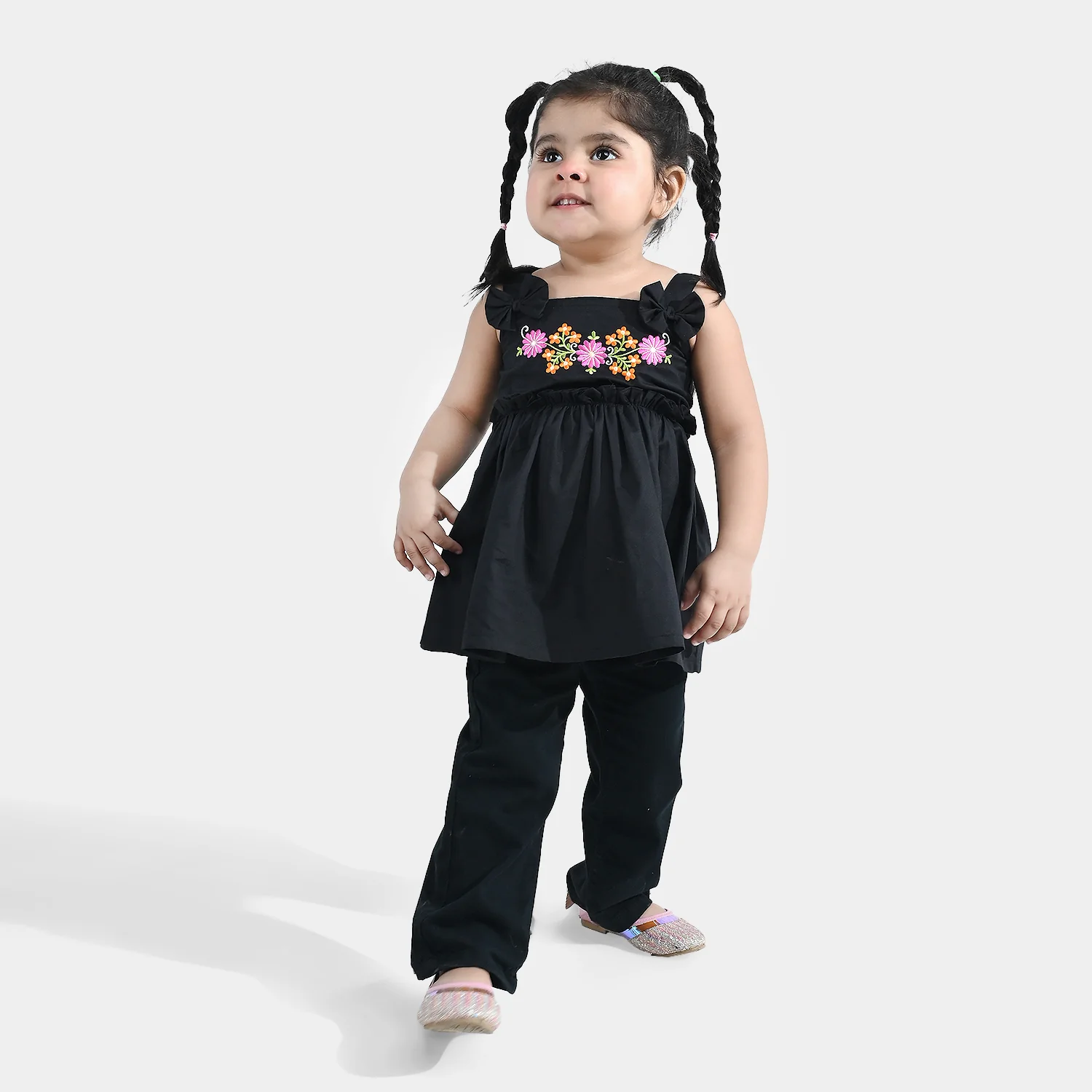Infant Girls’ Cotton Embroidered Kurti – Black - Image 3