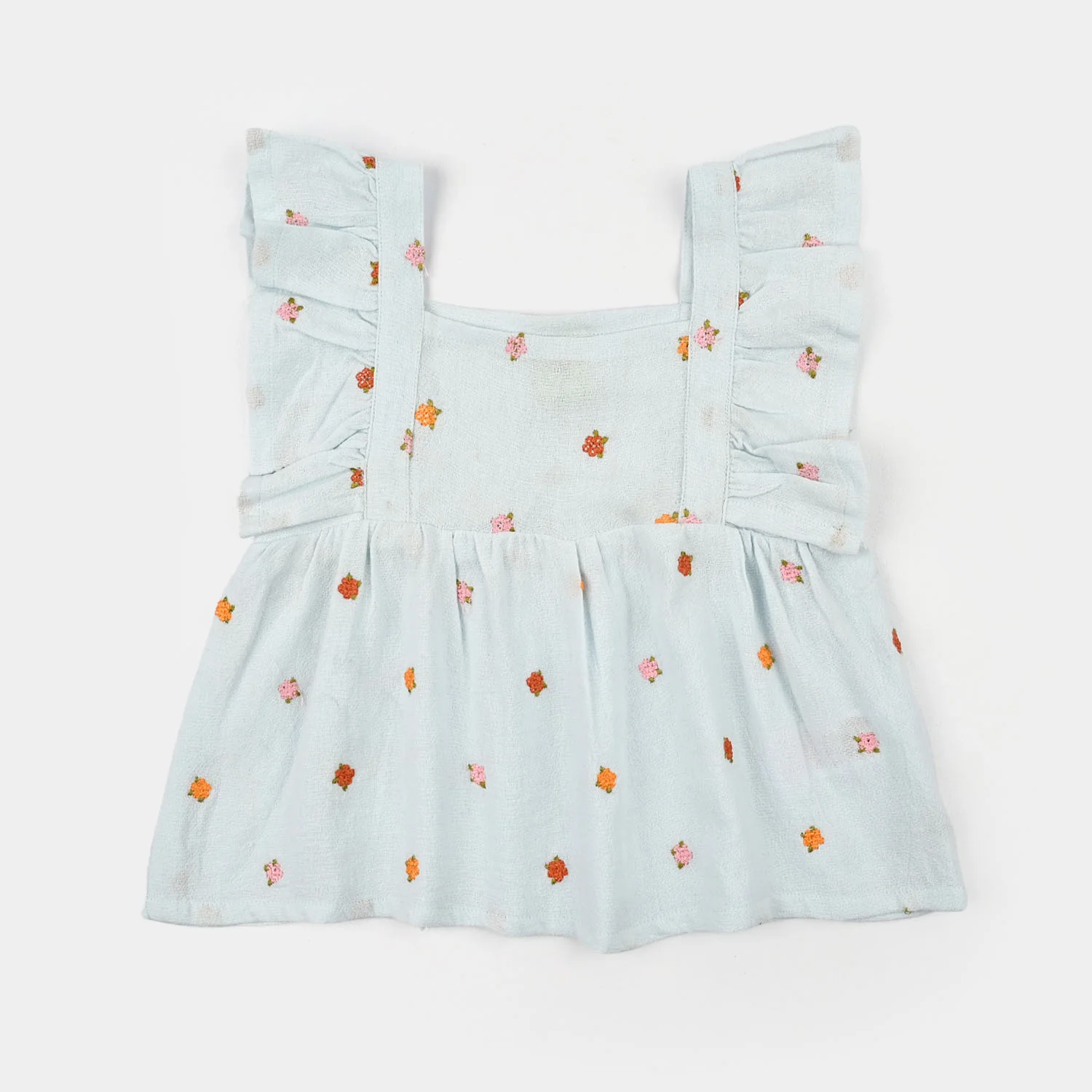 Infant Girls Cotton Emb Top Marine- Light Blue