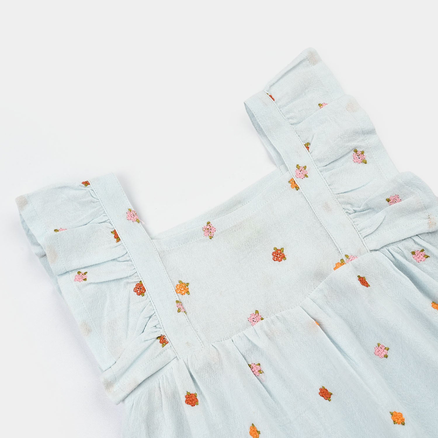 Infant Girls Cotton Emb Top Marine- Light Blue - Image 2