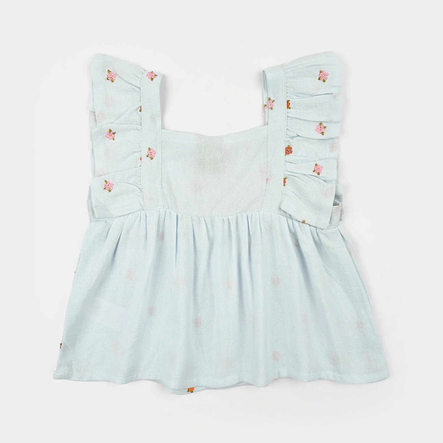 Infant Girls Cotton Emb Top Marine- Light Blue - Image 4