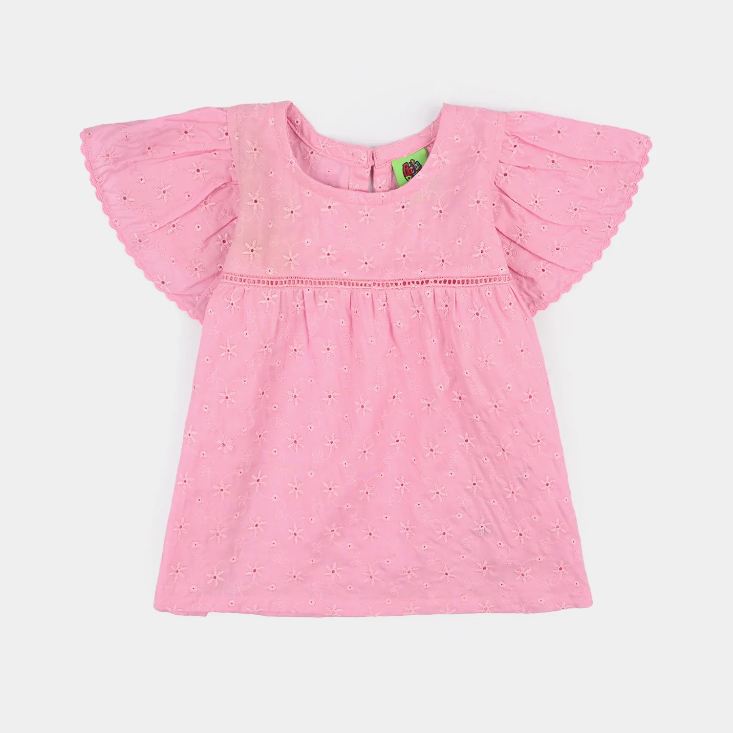 Infant Girls Cotton Emb Top Pink-Lilac