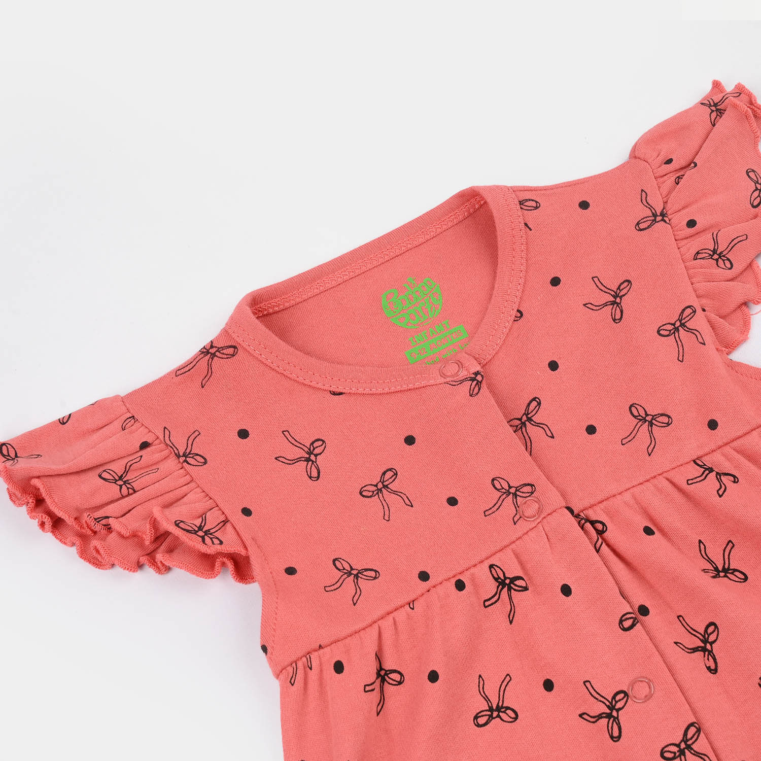 Infant Girls Cotton Interlock Fashion Romper Dotted Bow-Pink - Image 2