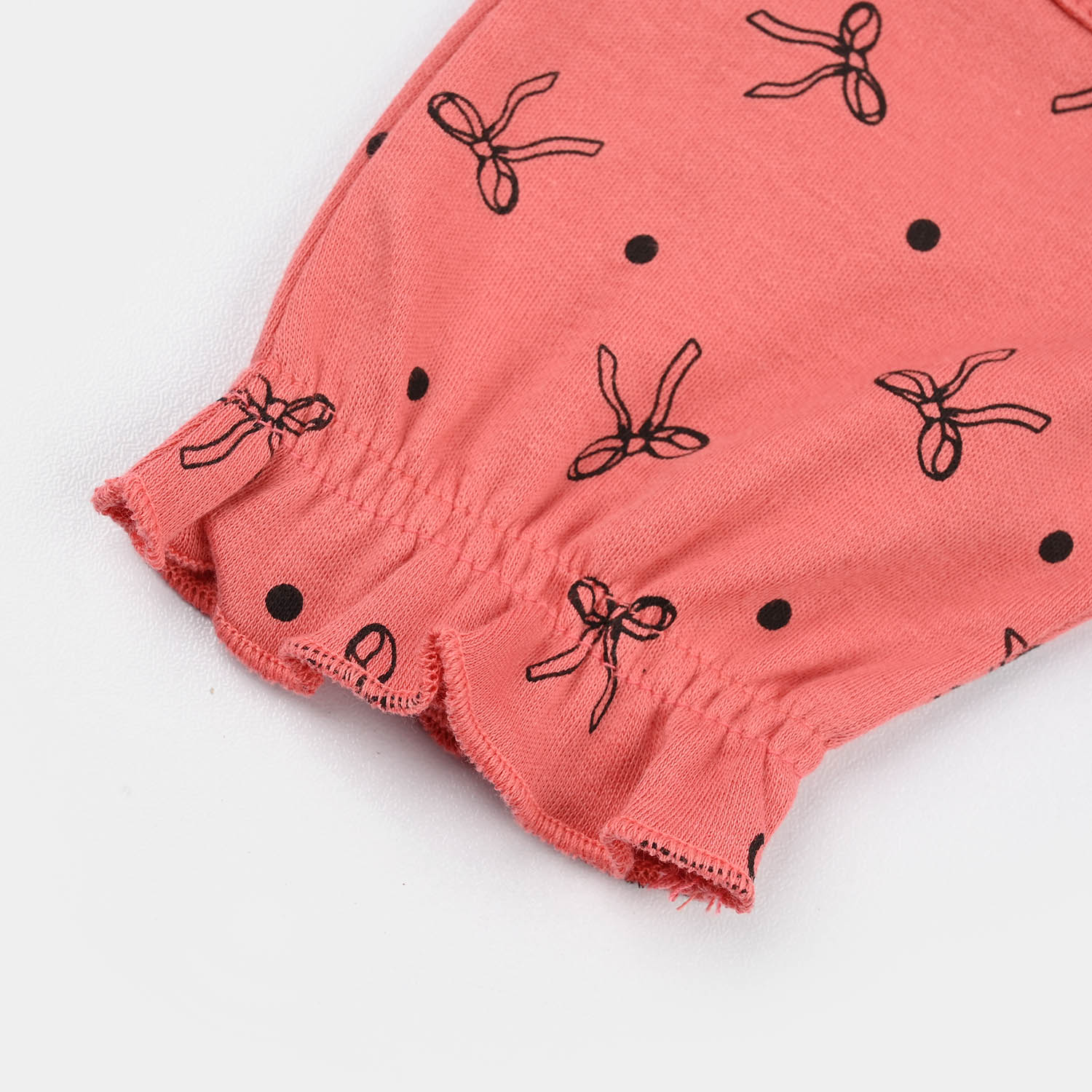 Infant Girls Cotton Interlock Fashion Romper Dotted Bow-Pink - Image 4