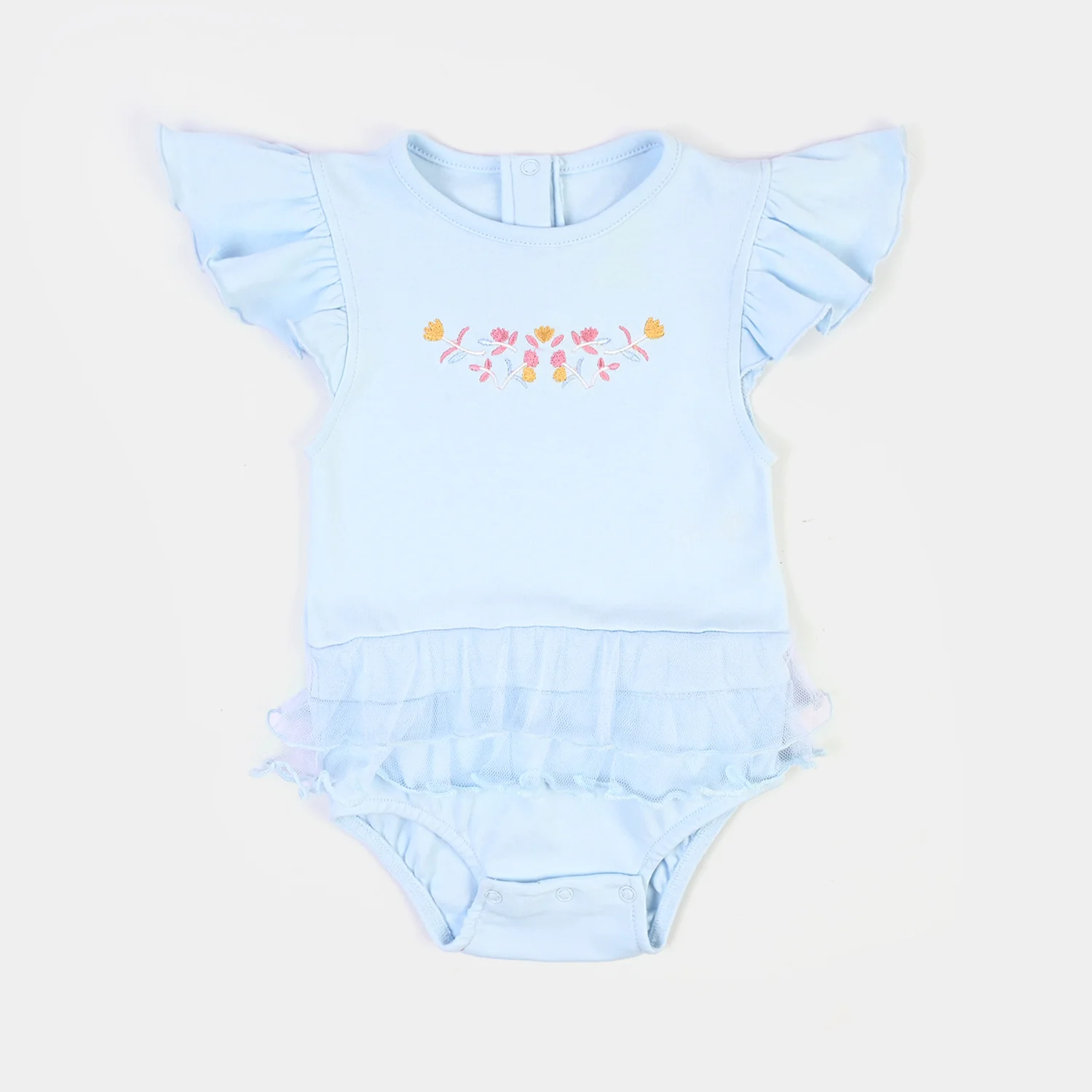 Infant Girls Cotton Interlock Romper Loved-BLUE