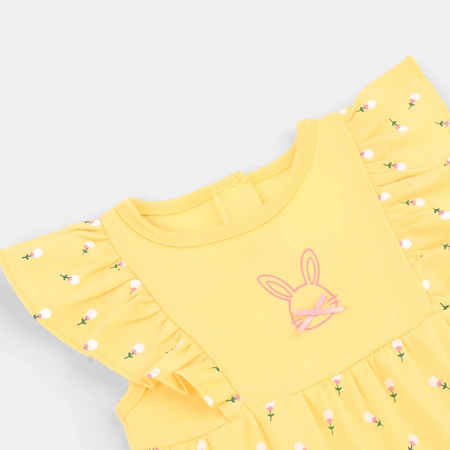 Infant Girls Cotton Interlock Romper Rabbit Dove-Yellow - Image 2