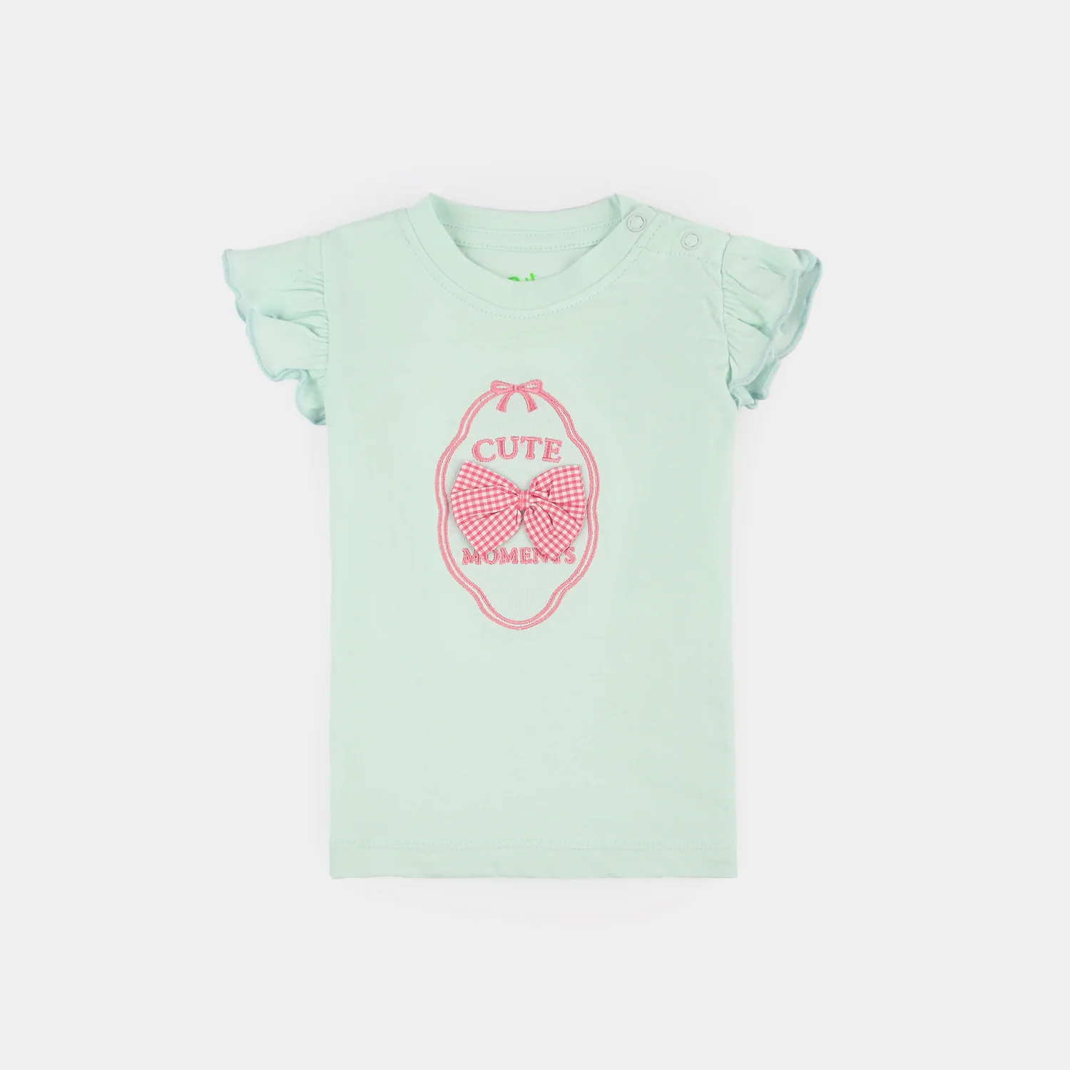 Infant Girls Cotton Interlock T-Shirt CUTE MOMENTS - Sea Green - Image 2