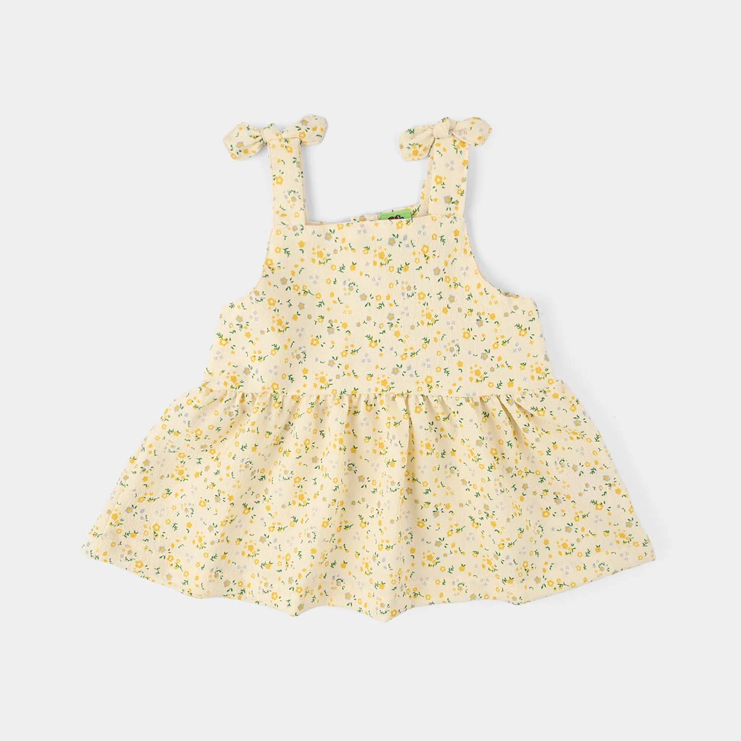 Infant Girls Cotton Jacquard 2 Pc Suit (Flower) - Yellow - Image 2