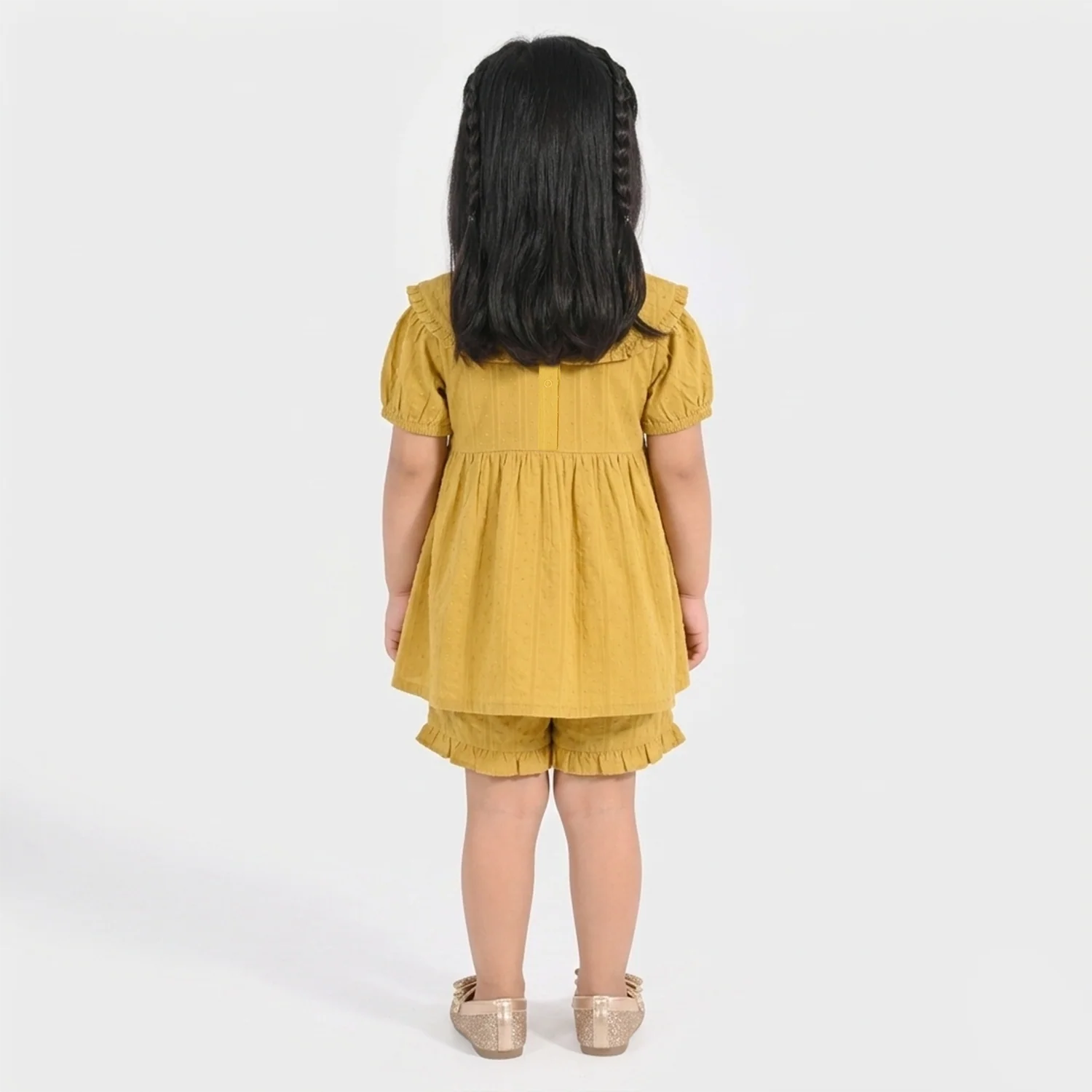 Infant Girls Cotton Jacquard 2 Pc Suit - Mustard - Image 3