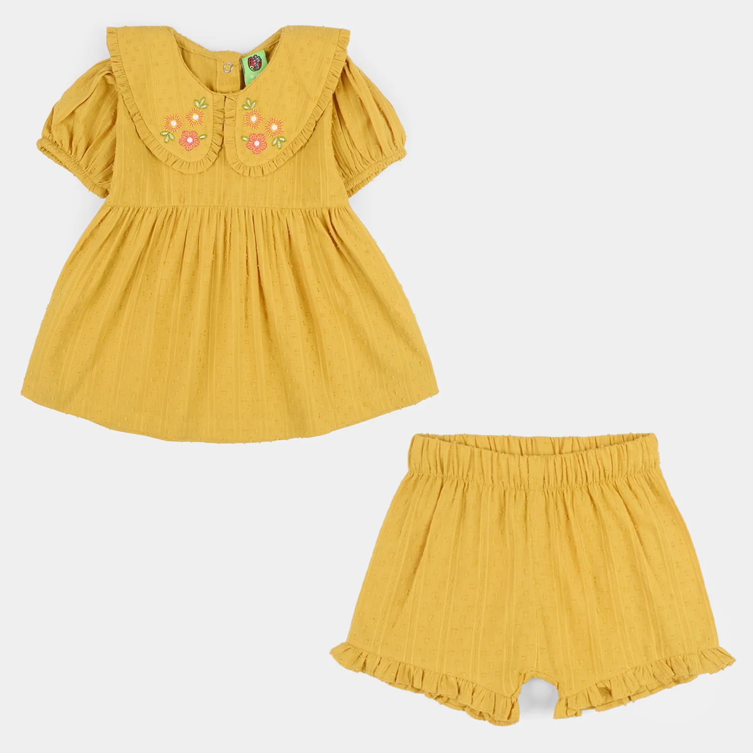 Infant Girls Cotton Jacquard 2 Pc Suit - Mustard - Image 4