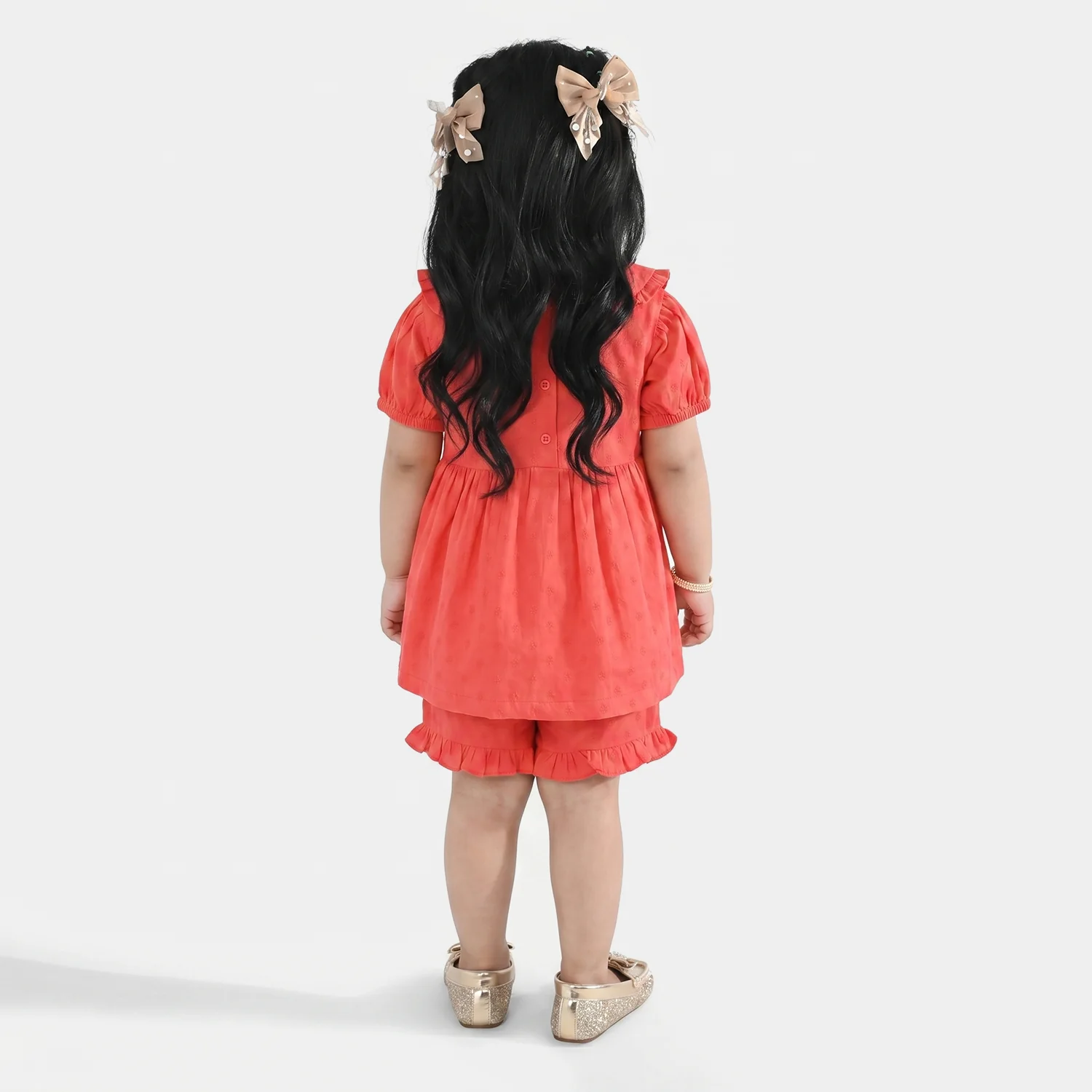 Infant Girls Cotton Jacquard 2-Piece Suit (Rose Glow) - Red - Image 2