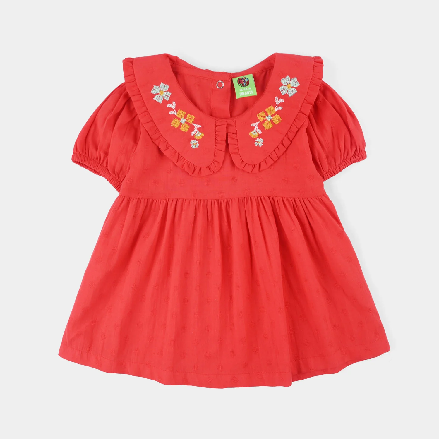 Infant Girls Cotton Jacquard 2-Piece Suit (Rose Glow) - Red - Image 4