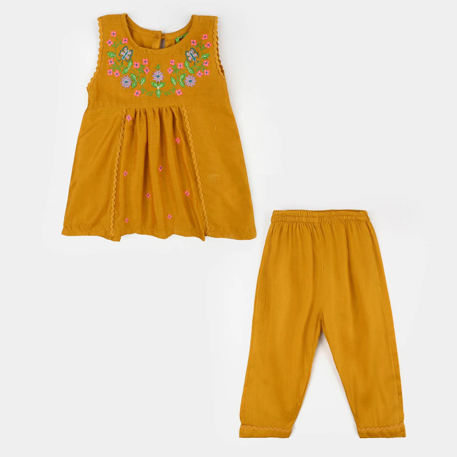 Infant Girls Cotton Jacquard Emb 2Pcs Little Diva-Mustard - Image 4