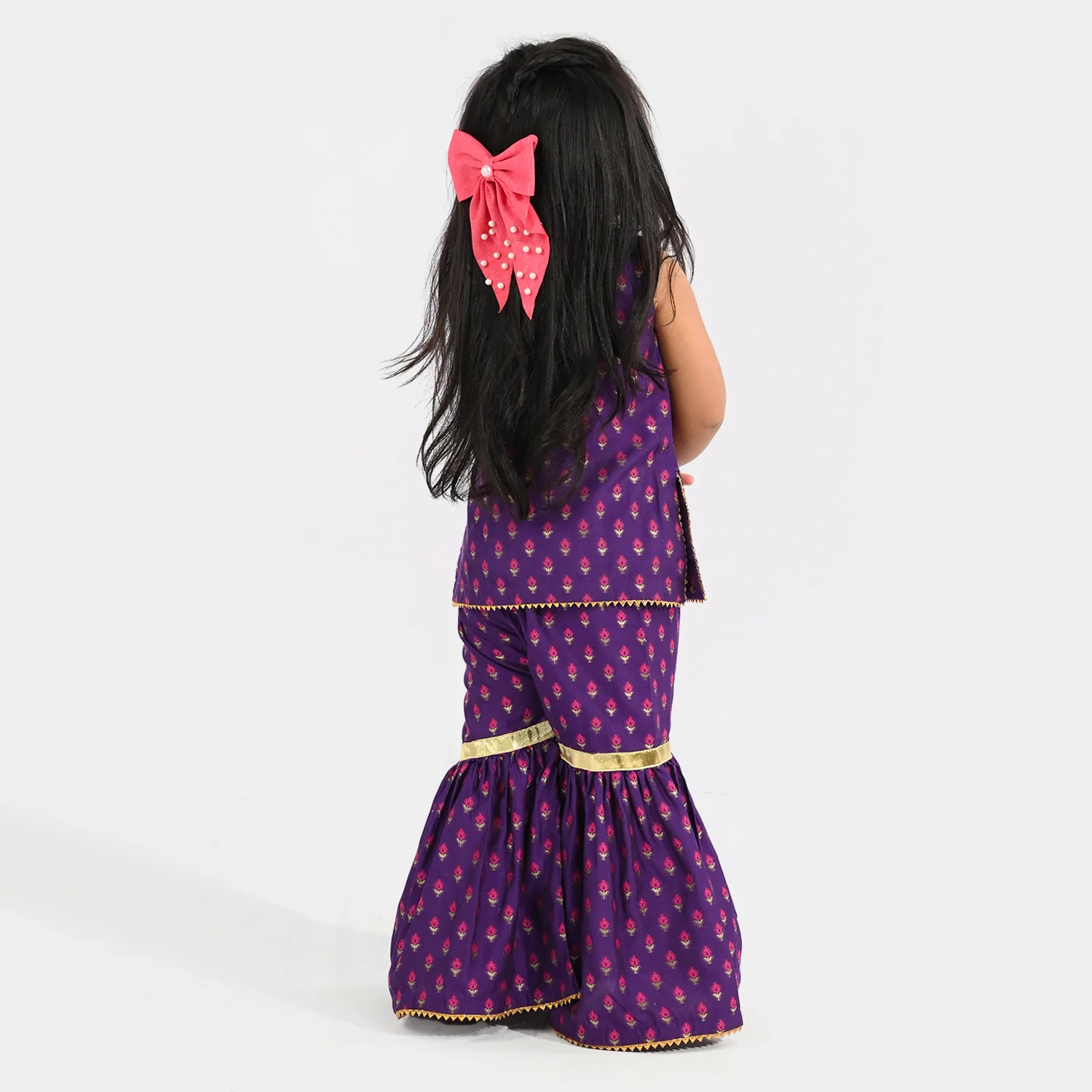 Infant Girls Cotton Jacquard Embroidered 2-Piece Set (Munni) - Purple - Image 4