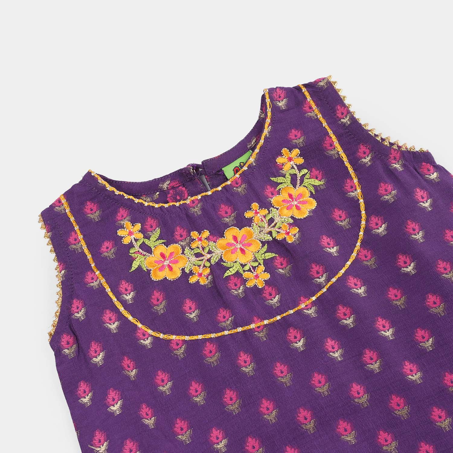 Infant Girls Cotton Jacquard Embroidered 2-Piece Set (Munni) - Purple - Image 7
