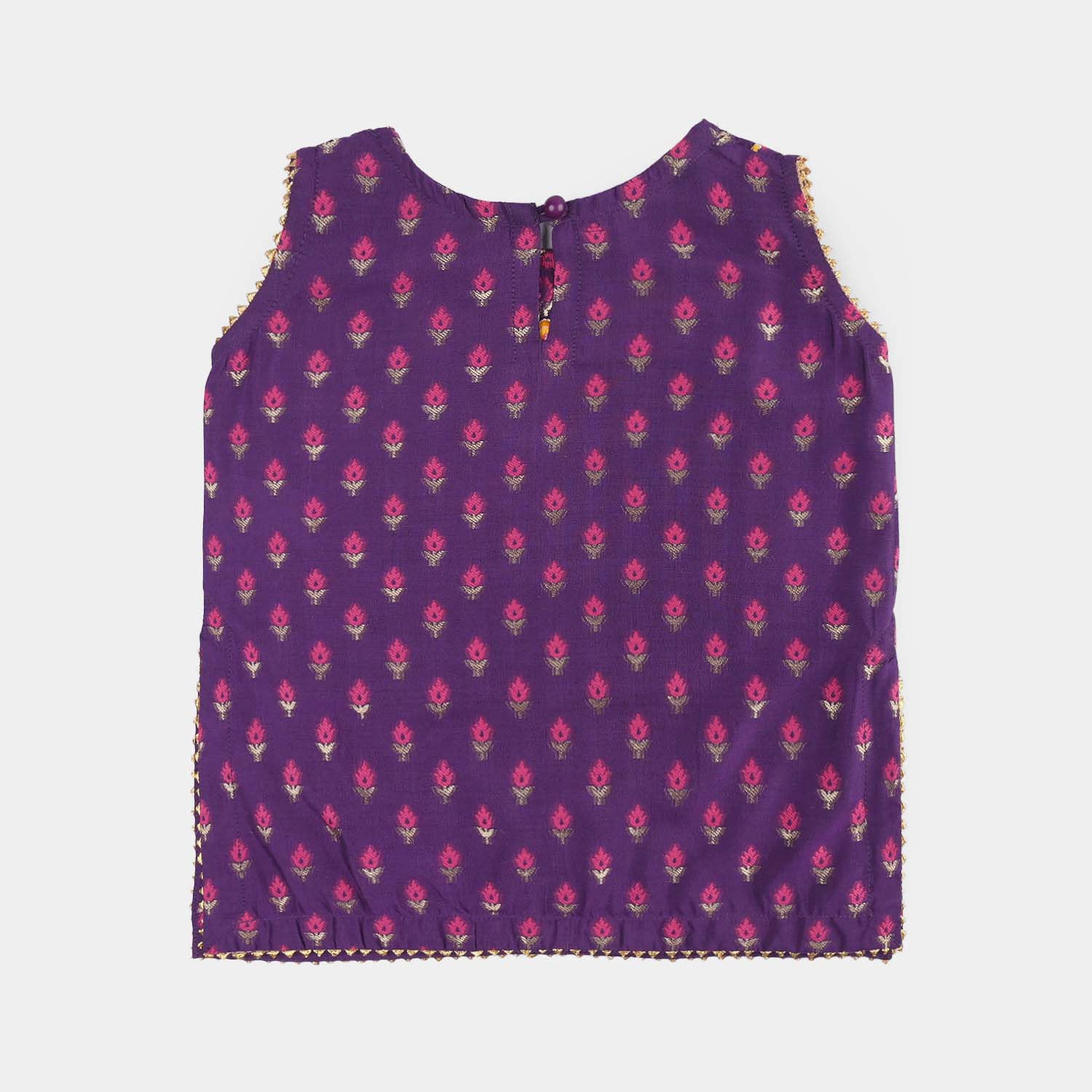 Infant Girls Cotton Jacquard Embroidered 2-Piece Set (Munni) - Purple - Image 9