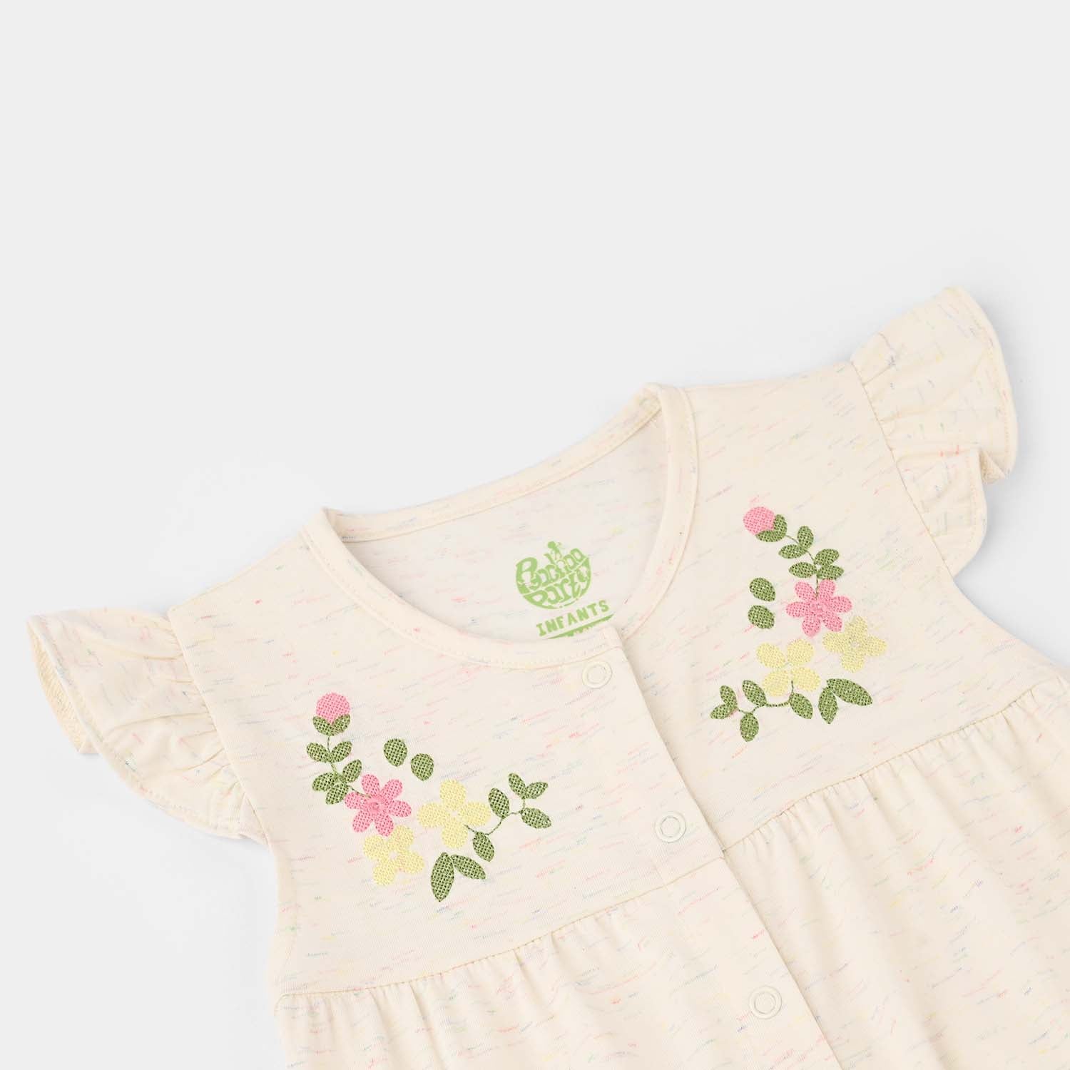 Infant Girls Cotton Jersey Knitted Romper (Ruffle Detail) - Strawberry/White - Image 2