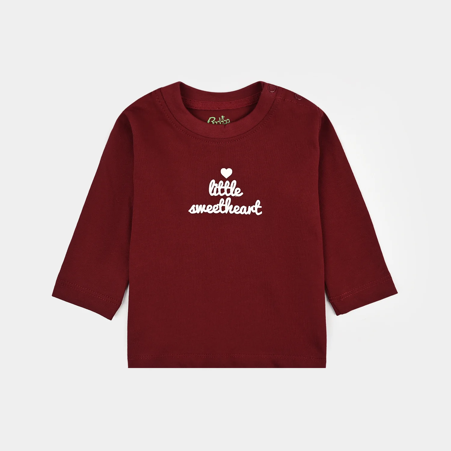 Infant Girls Cotton Jersey T-Shirt little Sweet Heart - Maroon - Image 2