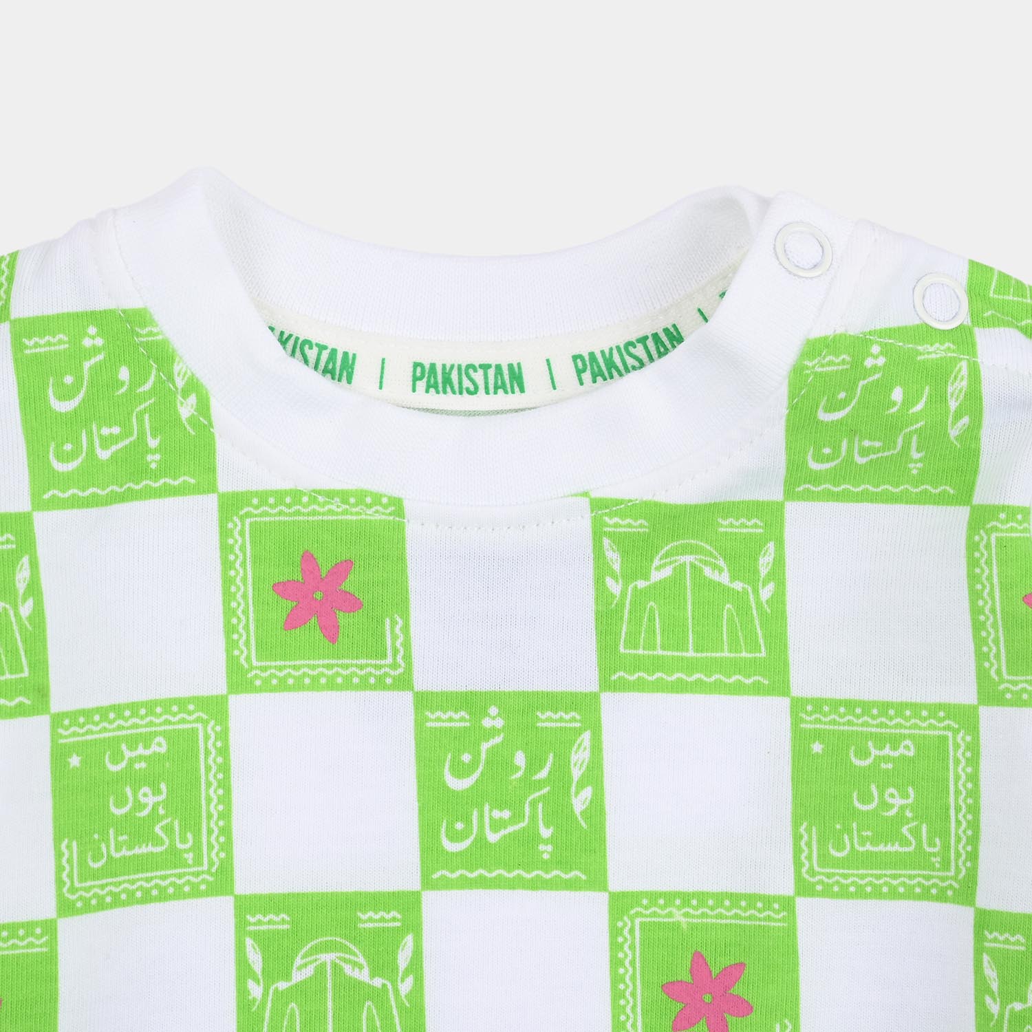 Infant Girls Roshan Pakistan T-Shirt – Green & White - Image 2