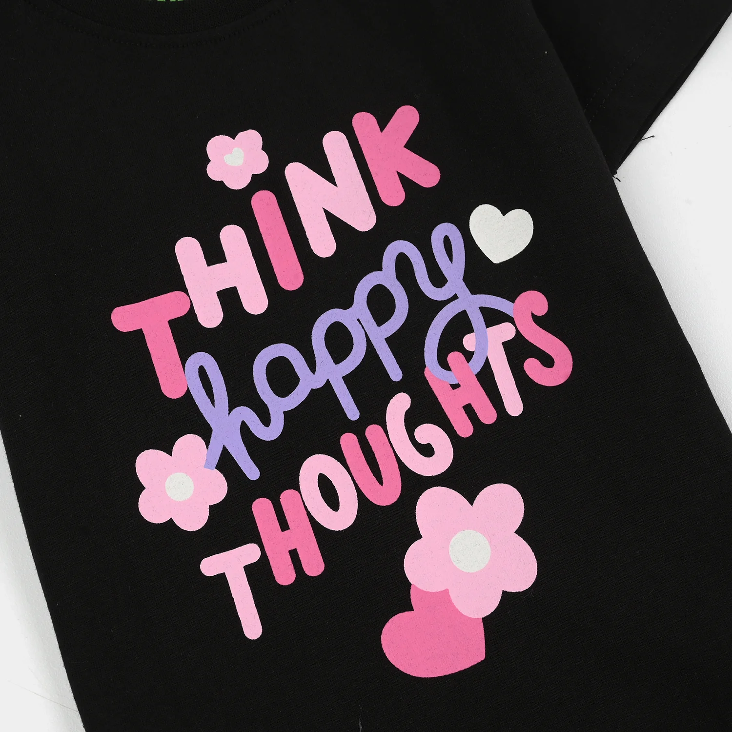 Infant Girls Cotton Jersey T-Shirt Think Happy-BLACK - Image 3