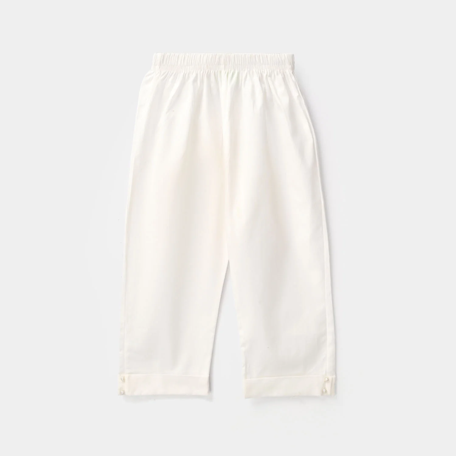 Infant Girls Cotton Pants Cuff - White