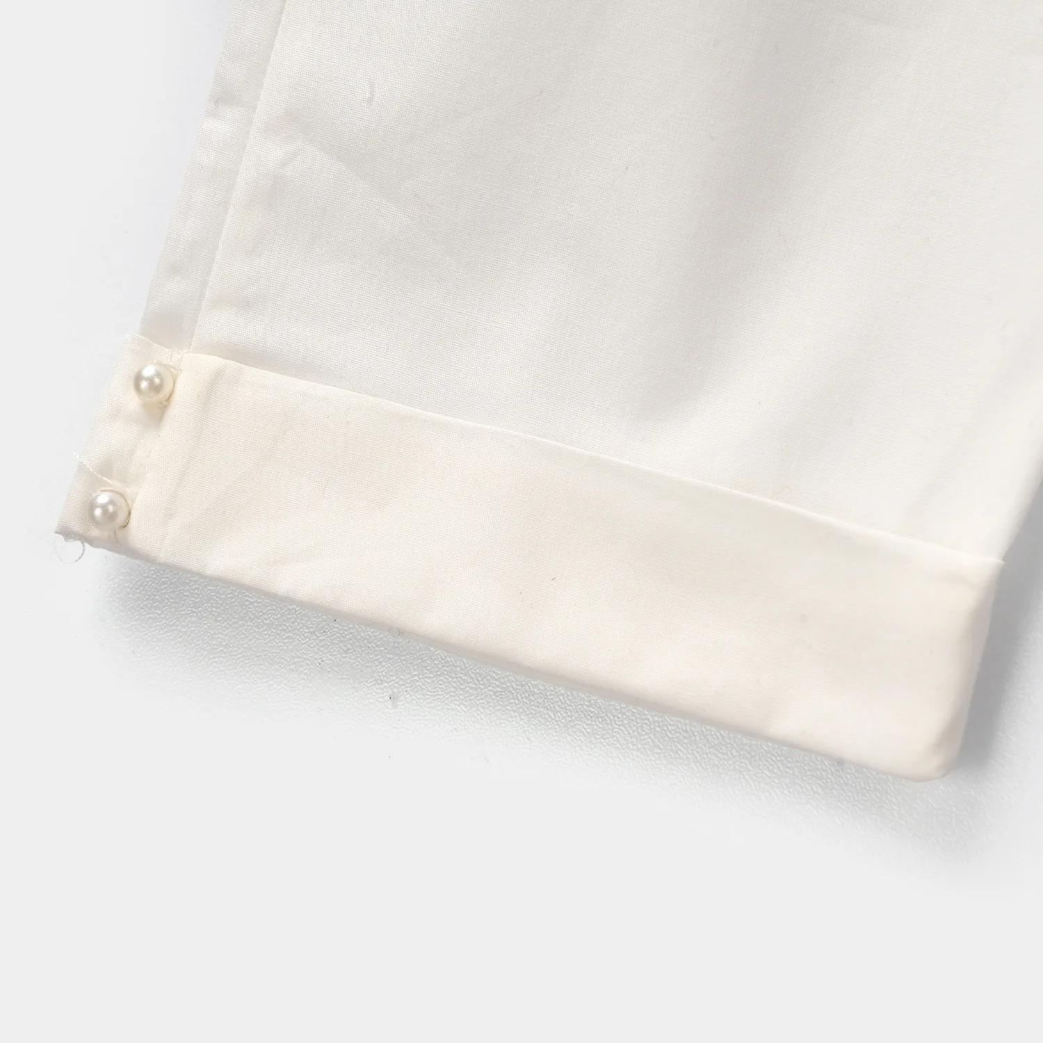 Infant Girls Cotton Pants Cuff - White - Image 2