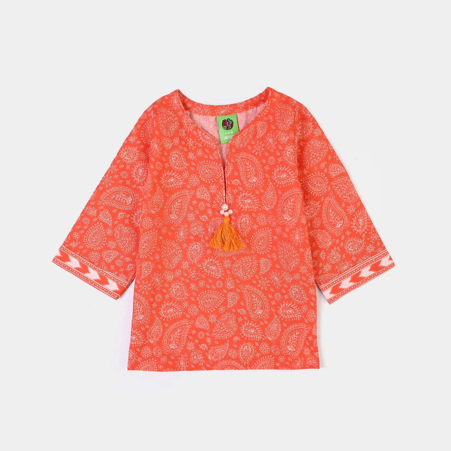 Infant Girls Cotton Poplin Printed 2Piece Rang E Bahar-ORANGE - Image 2