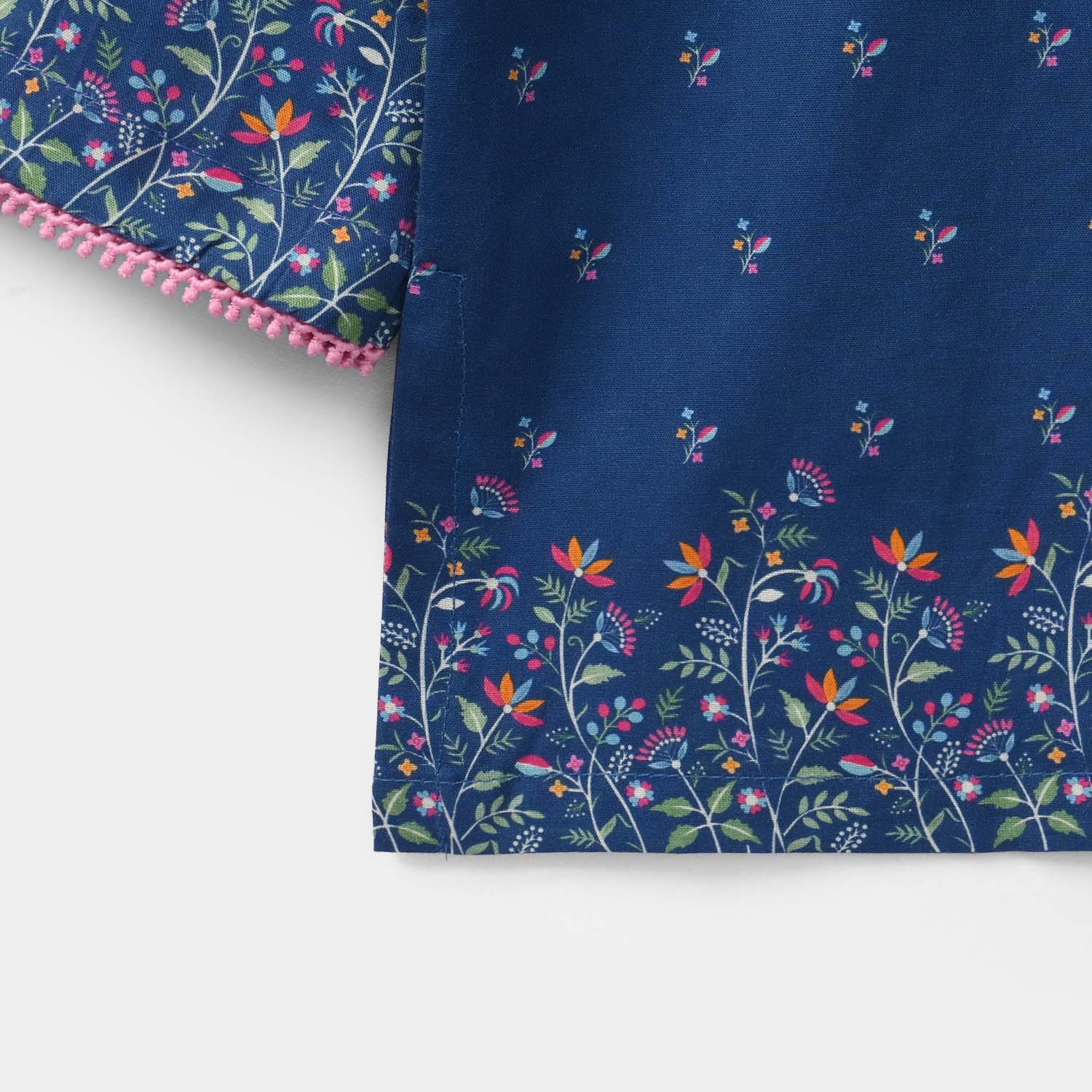 Infant Girls Cotton Poplin Printed Kurti Floral - Blue - Image 3