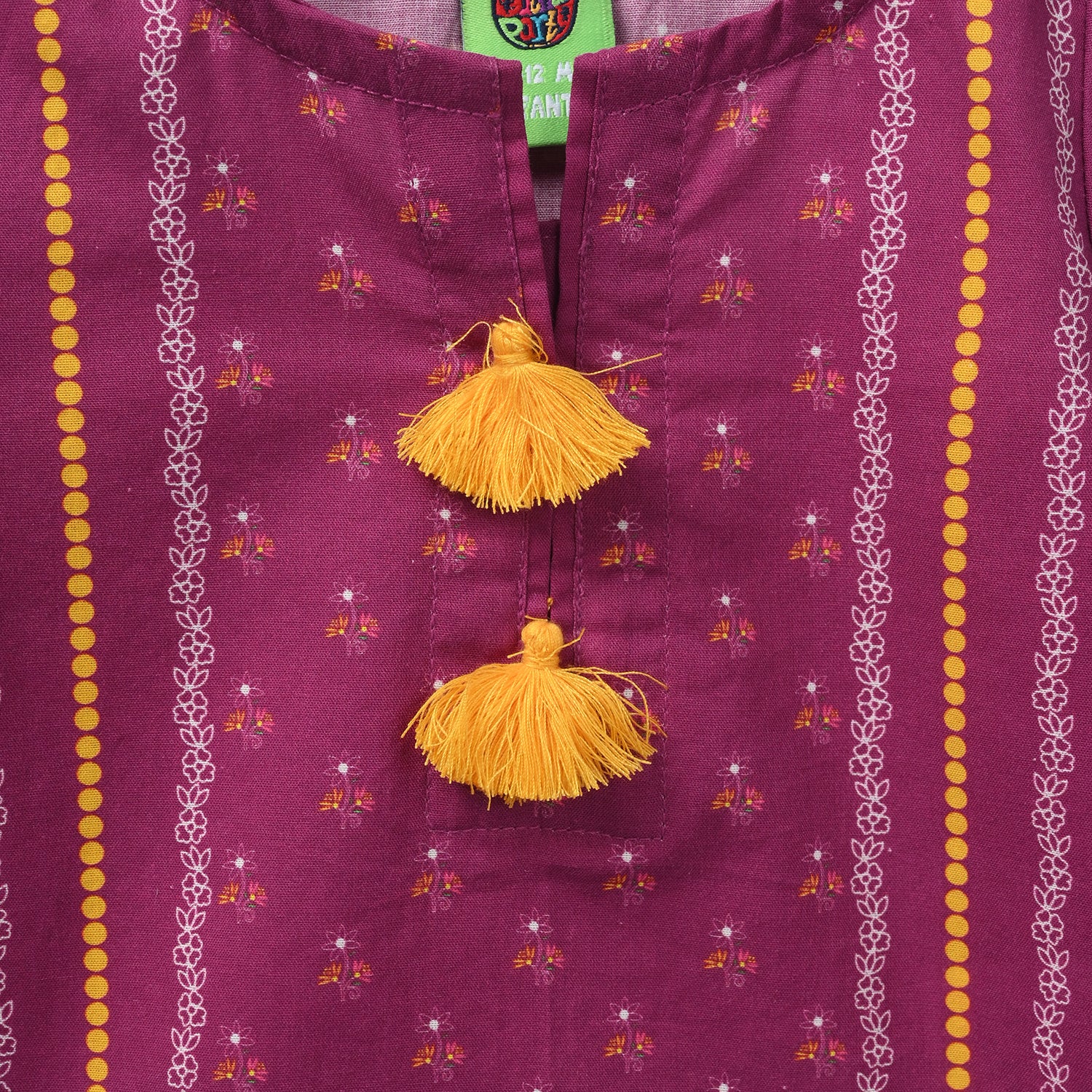 Infant Girls Cotton Poplin Printed Kurti - Plum/Purple - Image 2