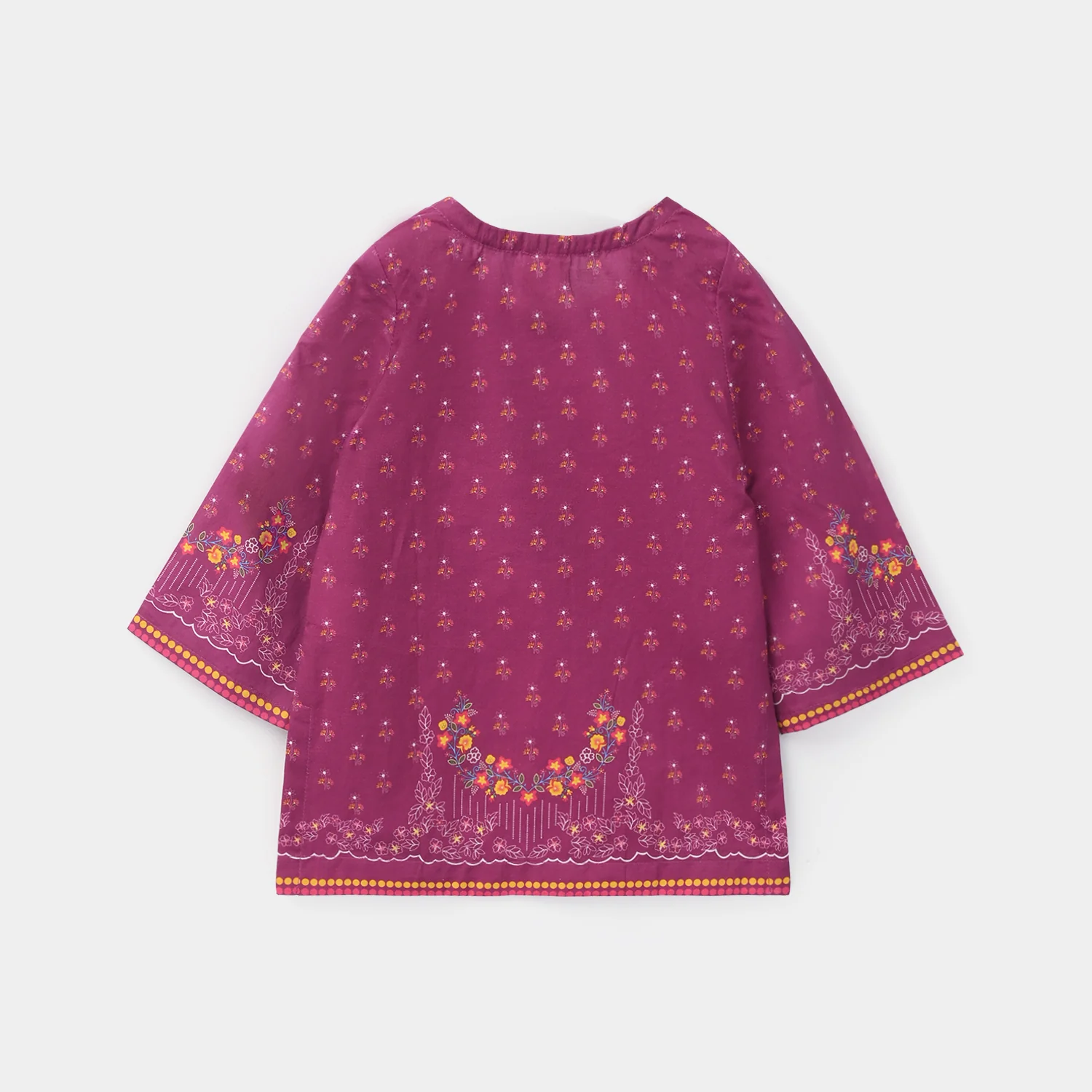 Infant Girls Cotton Poplin Printed Kurti - Plum/Purple - Image 5