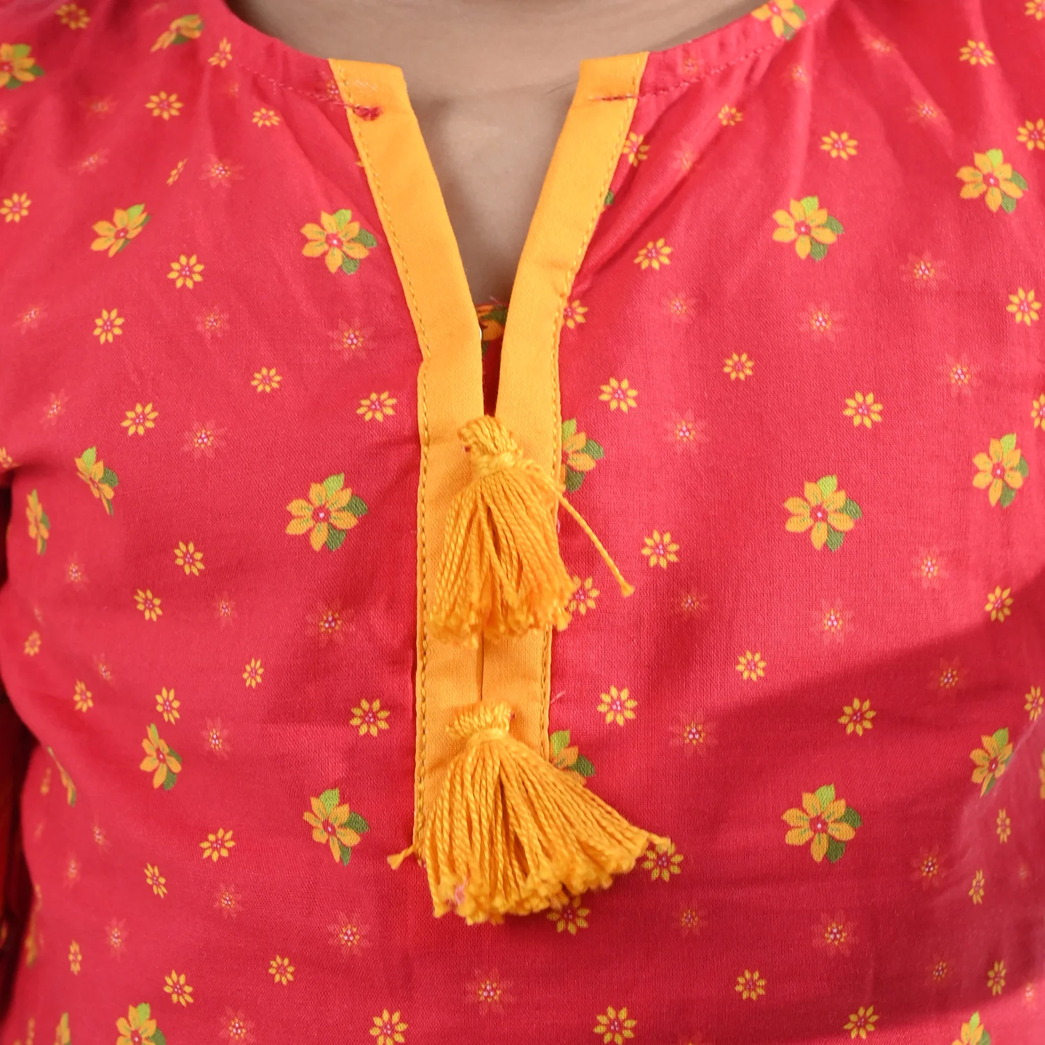 Infant Girls Cotton Printed Kurti Dhanak - Red - Image 2