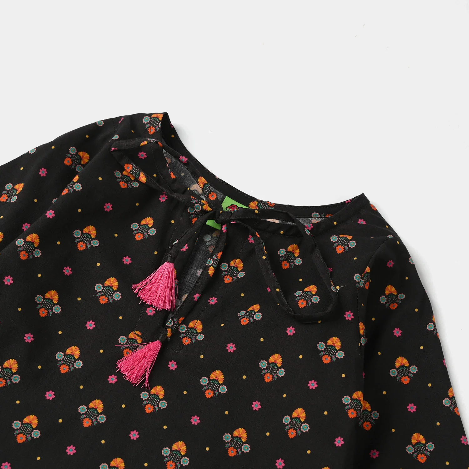 Infant Girls Cotton Printed Kurti (Swan) - Black - Image 2