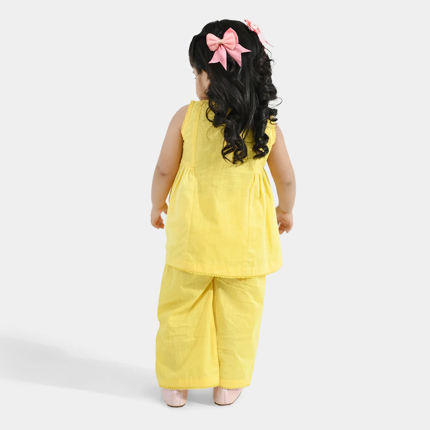 Infant Girls Cotton Slub Embroidered 2-Piece Set - Lemon Yellow - Image 5