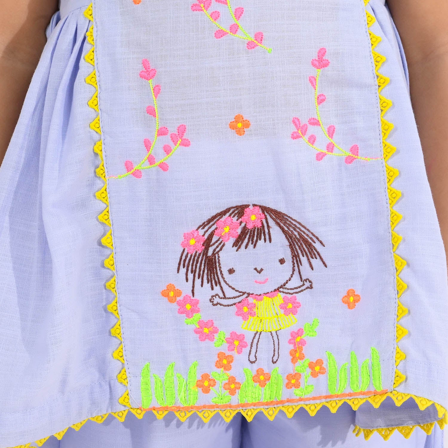 Infant Girls Cotton Slub Embroidery 2Pcs (Glam Doll) - Lilac - Image 2