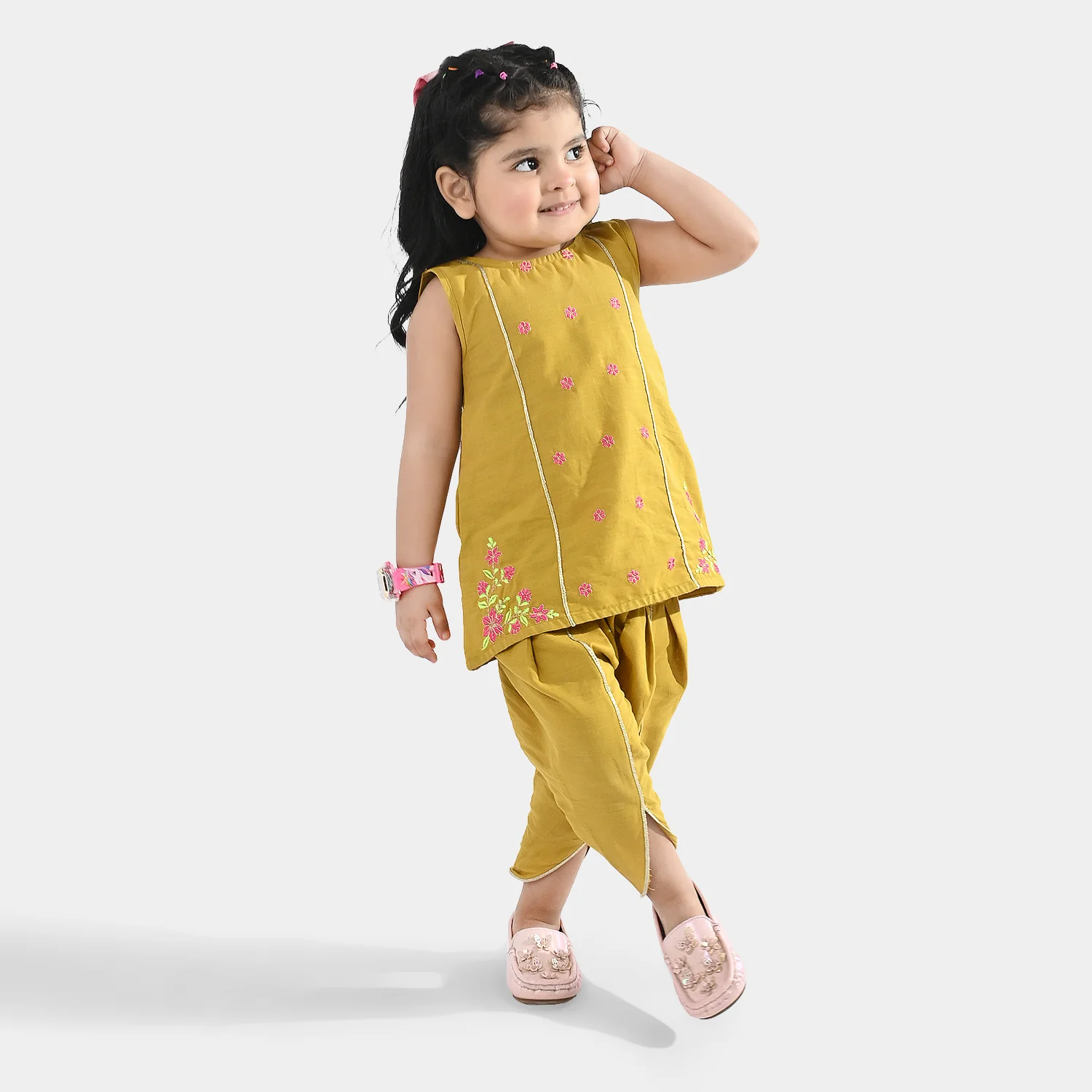 Infant Girls Cotton Slub Emb 2Pcs Roshan Pari-Dhani Green - Image 3