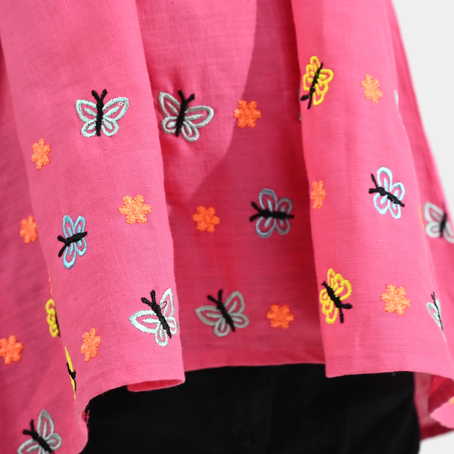 Infant Girls Cotton Slub Embroidered Kurti (Noor-E-Titli) - Rose Pink - Image 2