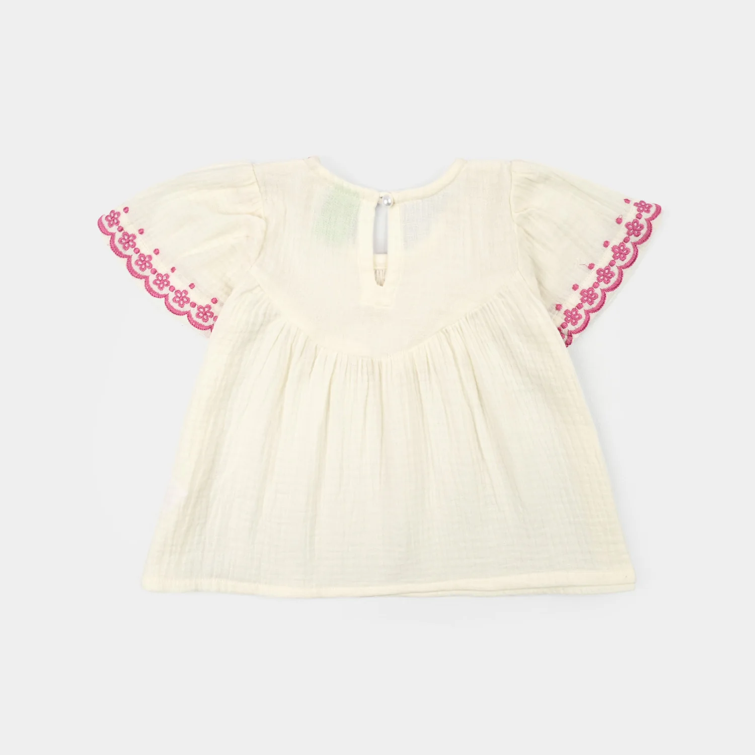 Infant Girls Cotton Slub Emb Top Melon-White - Image 4