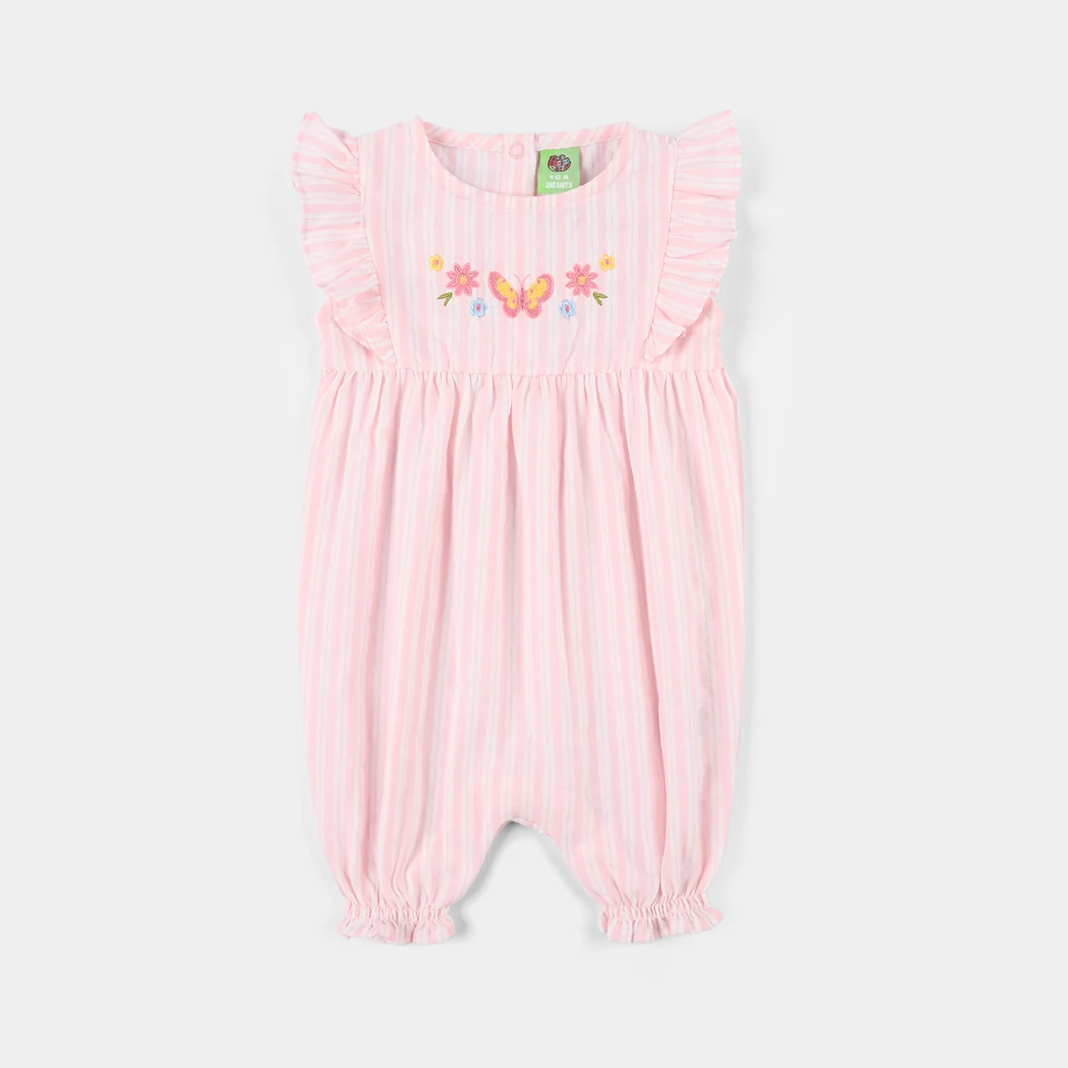 Infant Girls Cotton Woven Romper (Gleam Gather) - White/Pink