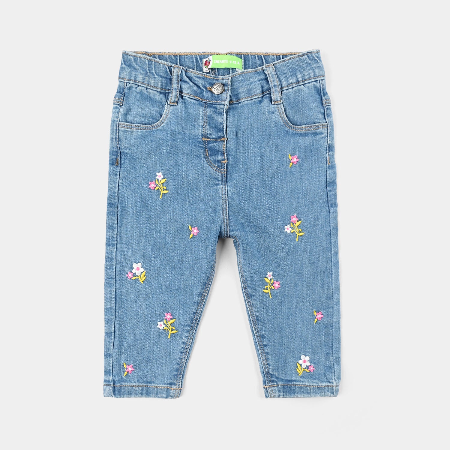 Infant Girls Denim Pants (Embroidered Flower) - Light Blue