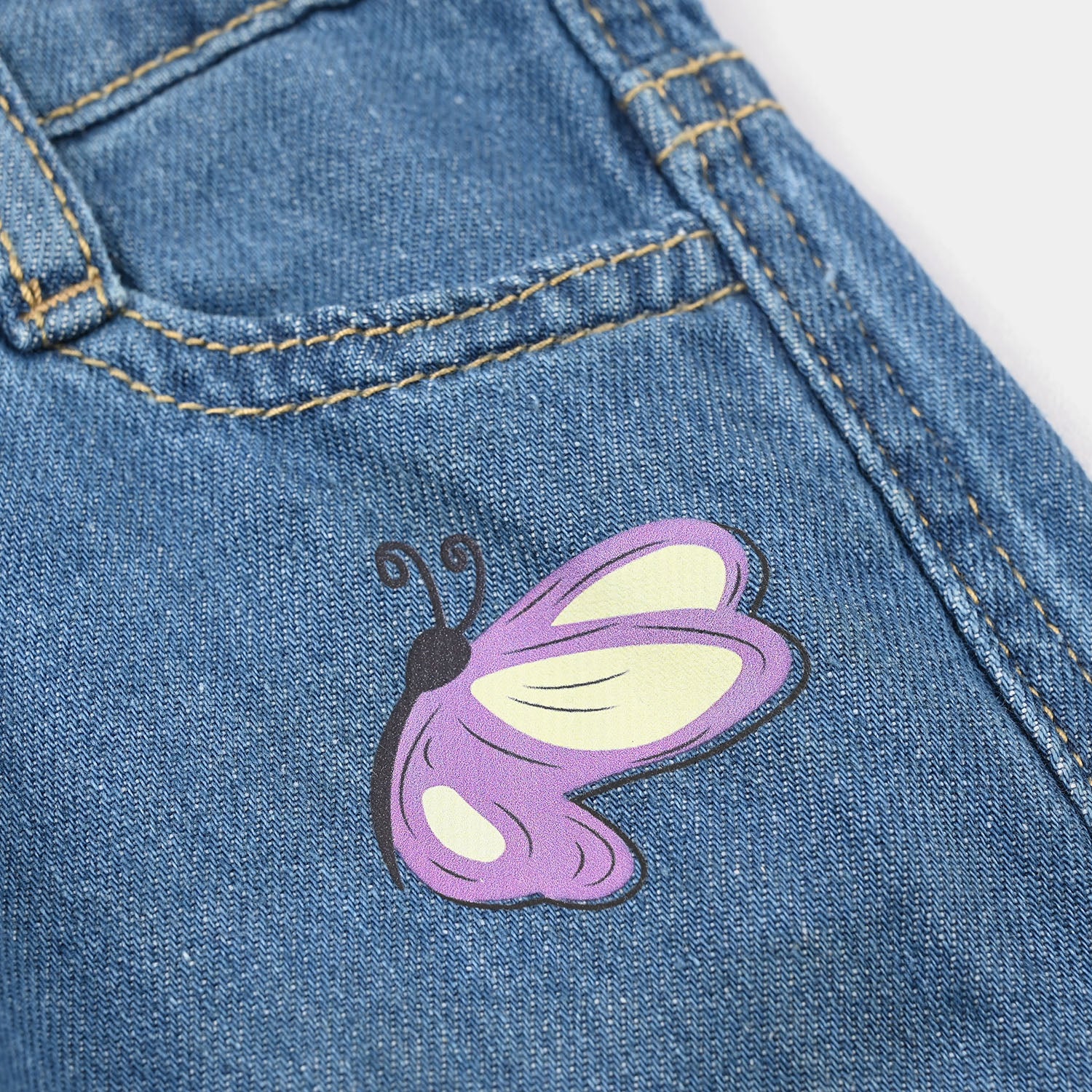Infant Girls Denim Rigid Shorts (BUTTERFLY) - Mid Blue - Image 2